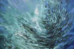 Sardine Run Underwater Painting, Oil on Canvas, 60x60 cm