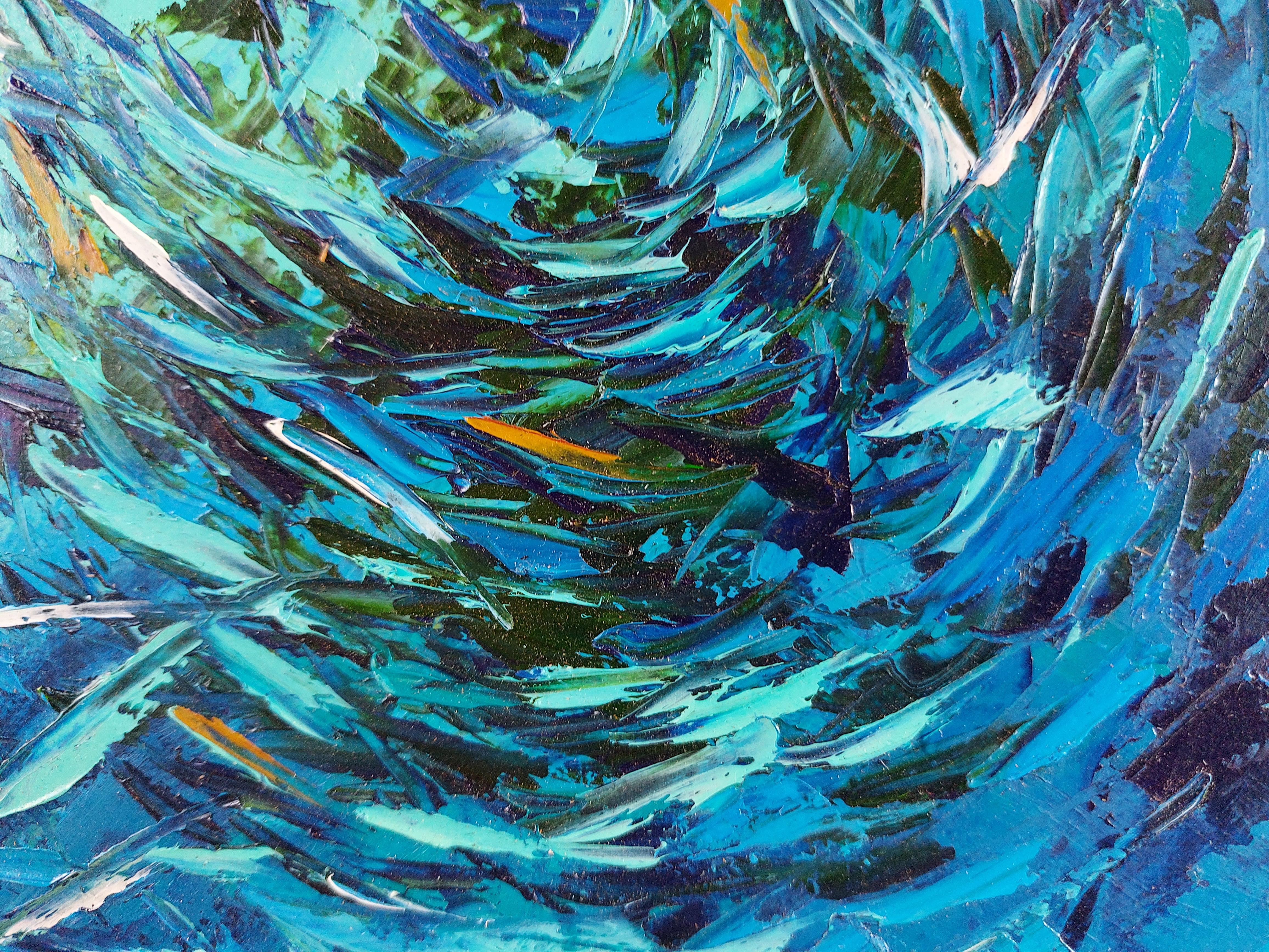 Sardines, Gemälde BaitBall unter Wasser, Original-Kunst – Painting von Olga Nikitina