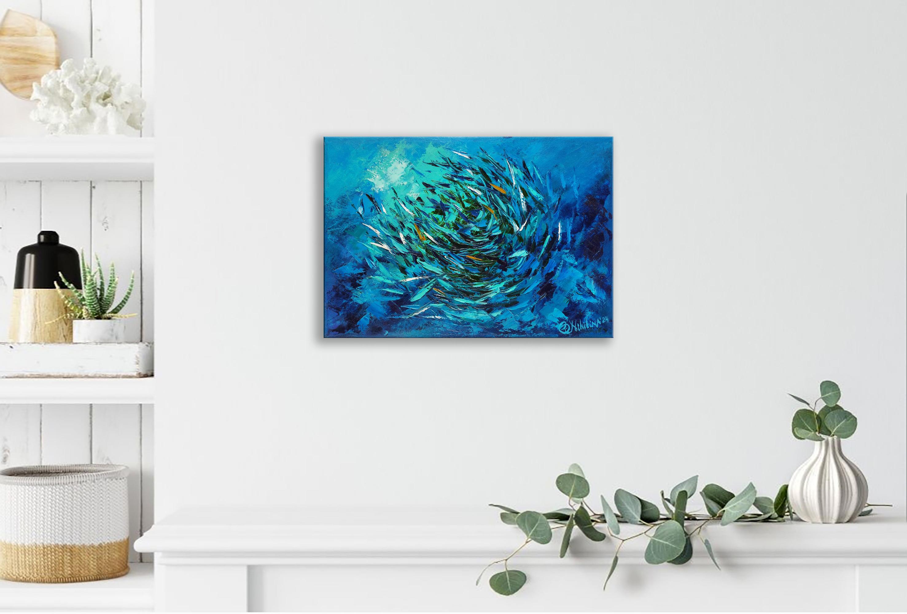 Sardines, Gemälde BaitBall unter Wasser, Original-Kunst 4