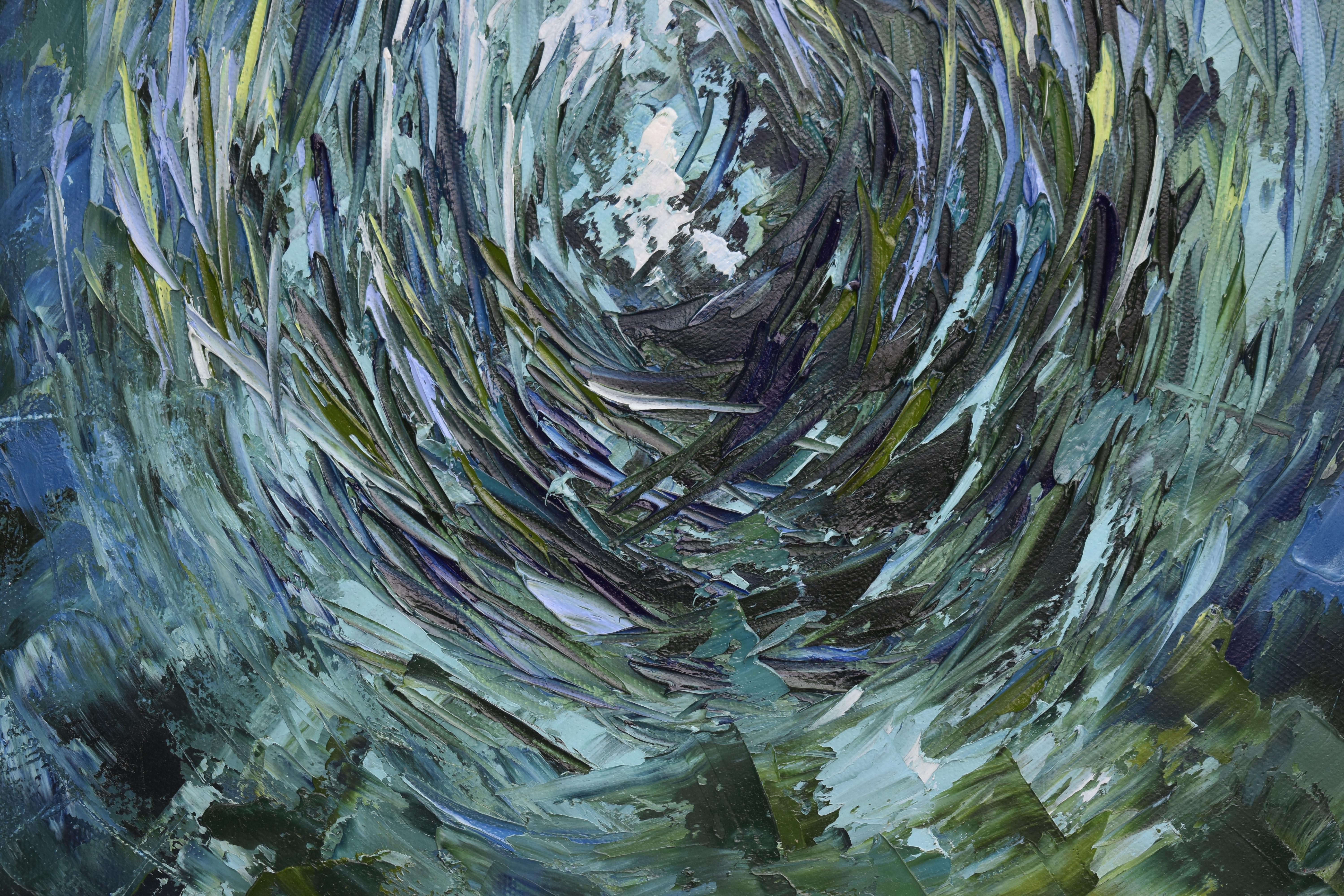 Sardinen Malerei BaitBall Unterwasser Original Kunst Palette Messer Impasto (Zeitgenössisch), Painting, von Olga Nikitina