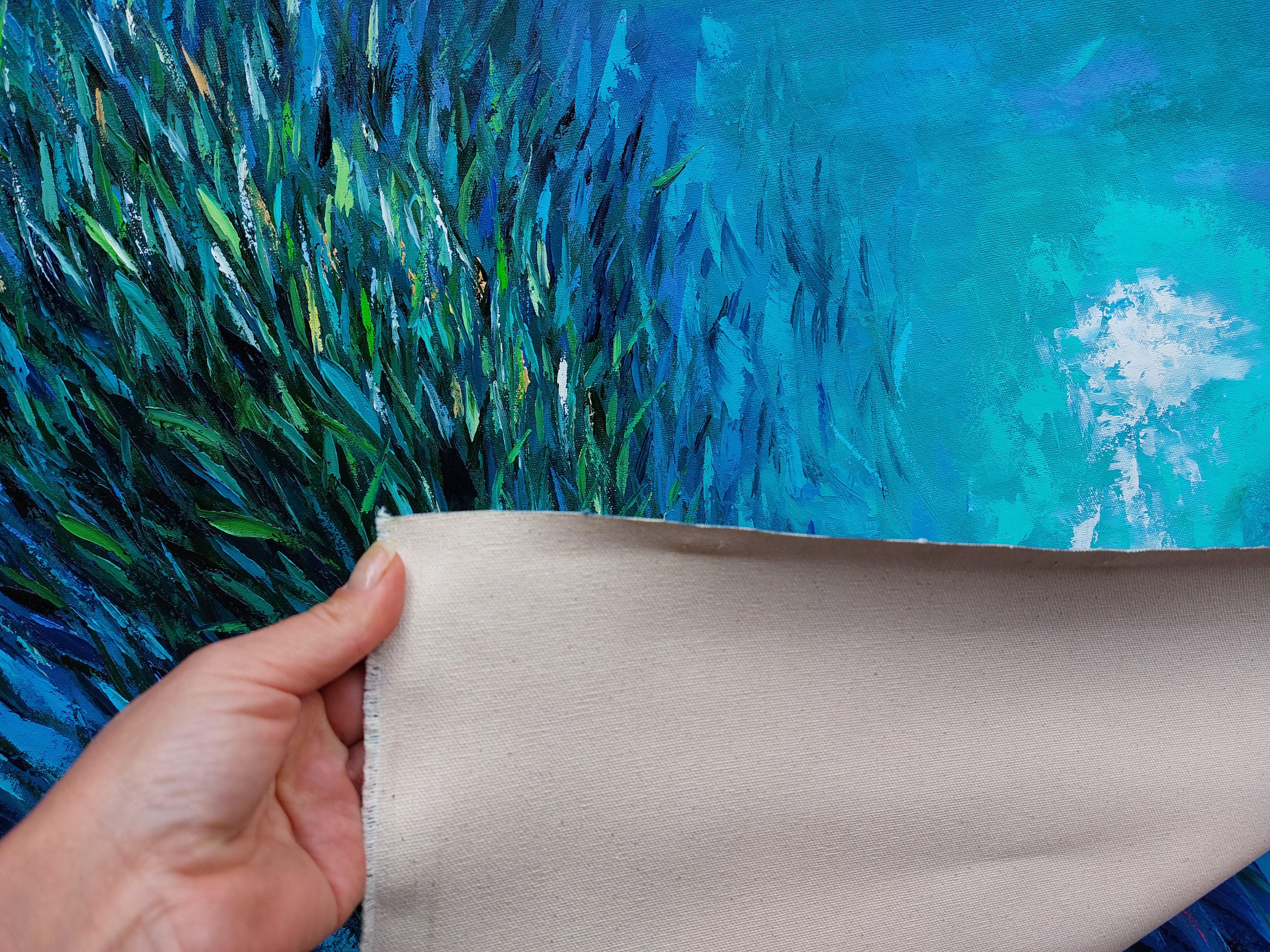 Sardine Pittura Pesce Ruscello Sott'acqua Corsa delle sardine - Animal Painting Blu di Olga Nikitina