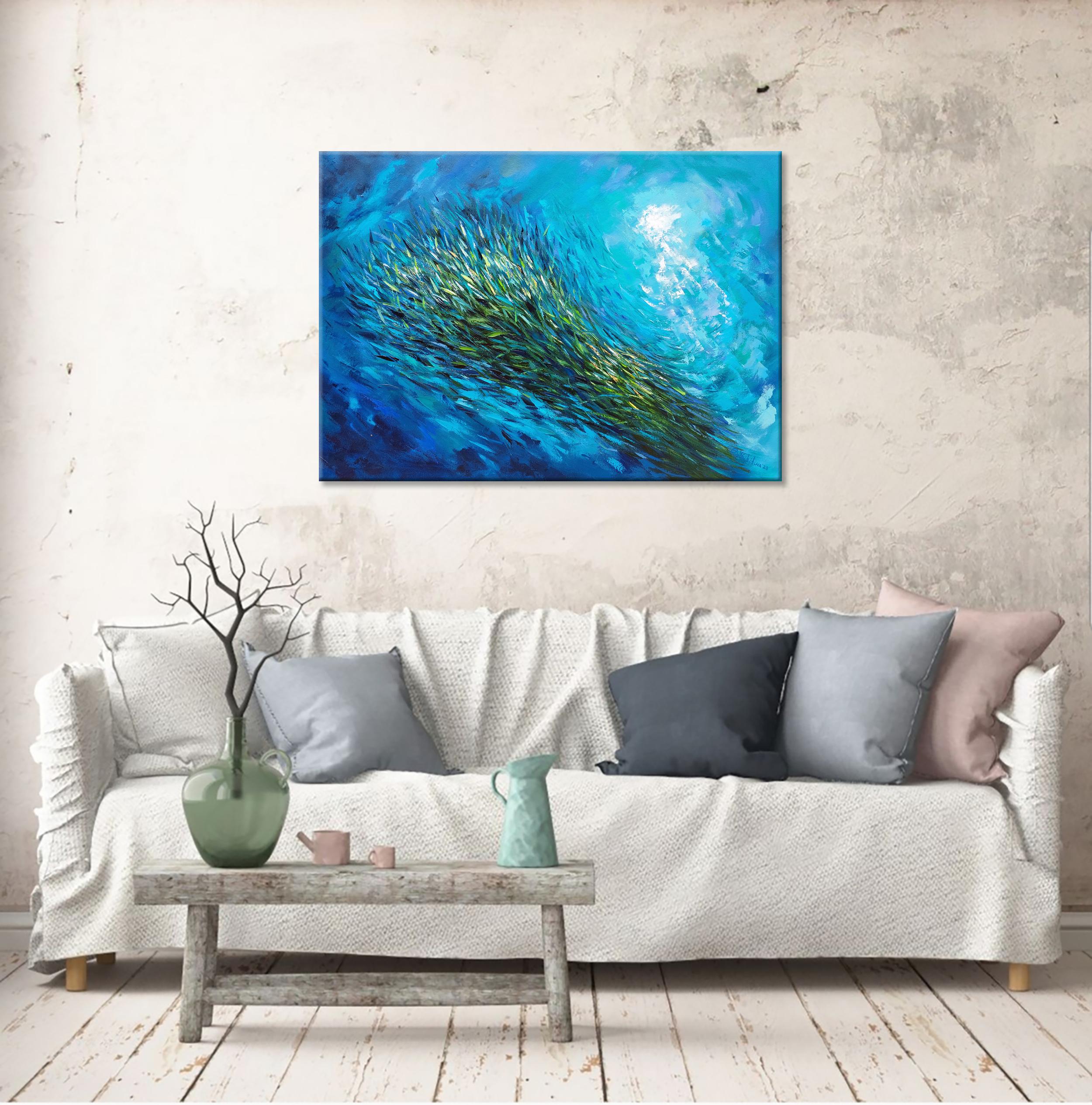 Sardine Pittura Pesce Ruscello Sott'acqua Corsa delle sardine in vendita 3