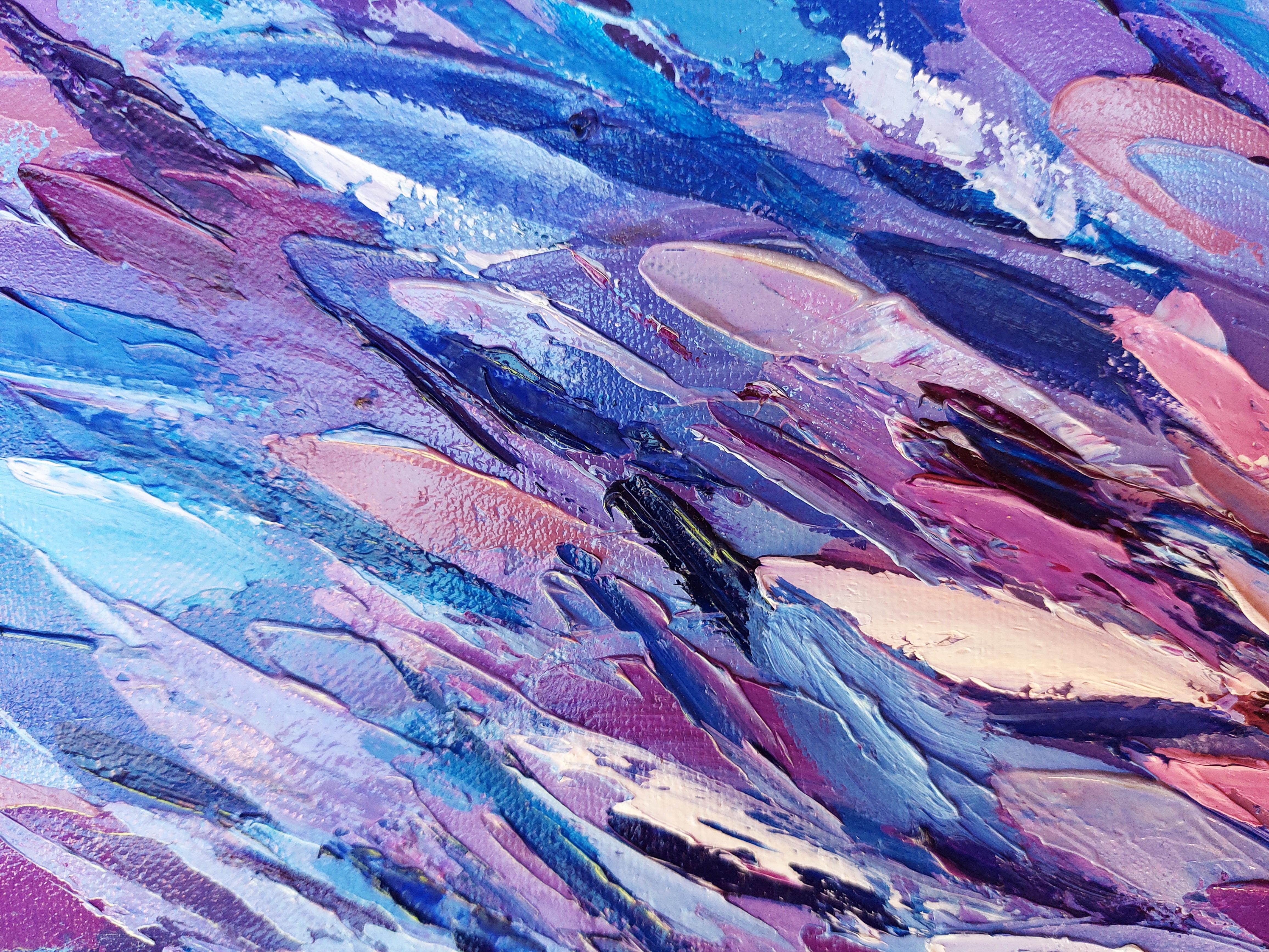 Pittura Sardine Scuola di Pesce Olio su Tela Tavolozza Coltello Arte Impasto in vendita 3