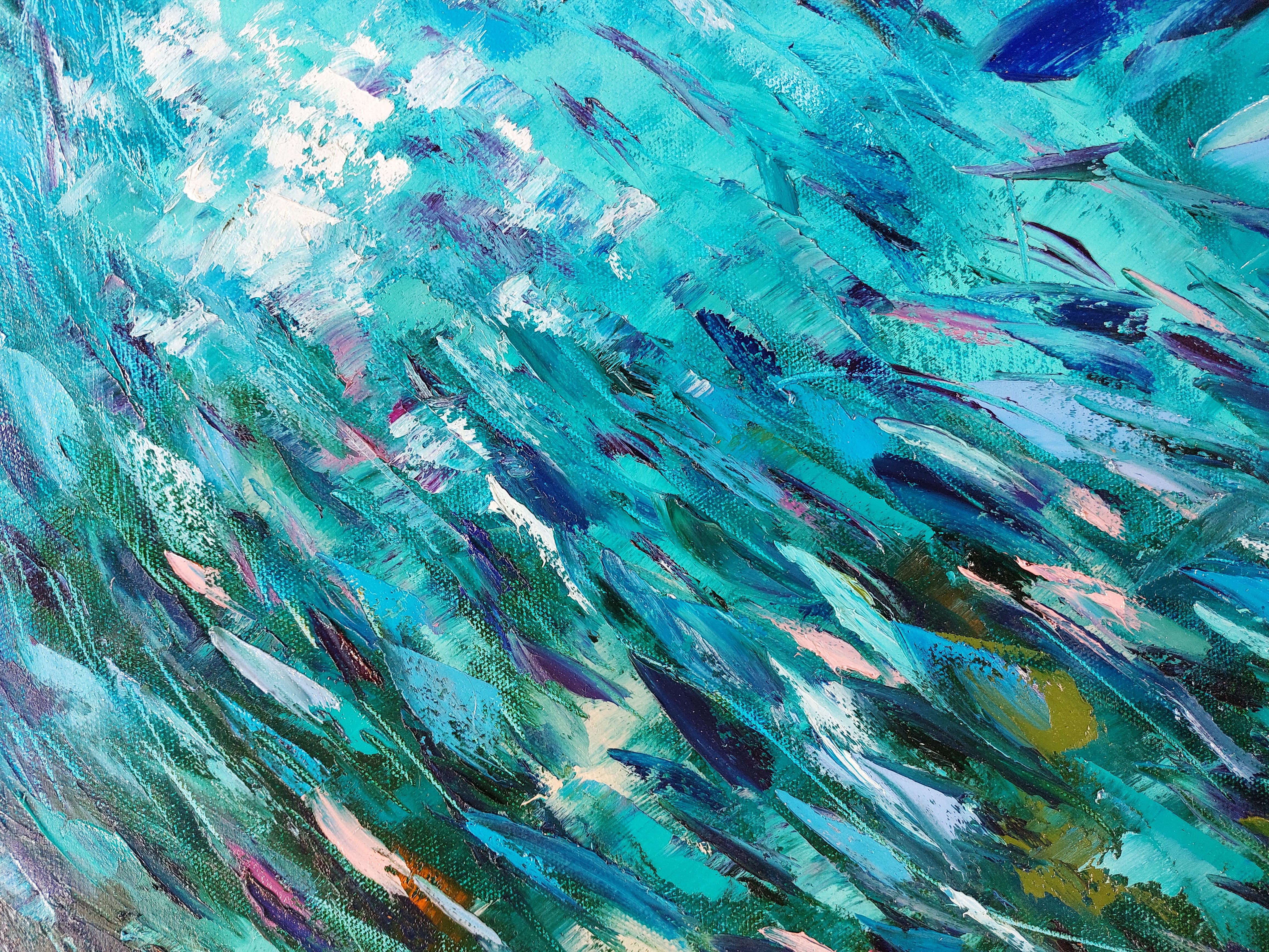 La PINTURA SUBMARINA DE SARDINAS se creó bajo el agua a 7,1 m de profundidad - Landscape Painting Azul de Olga Nikitina