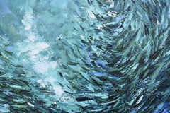 Scuola di pesci, Baitball, Olio su tela, 90x90 cm