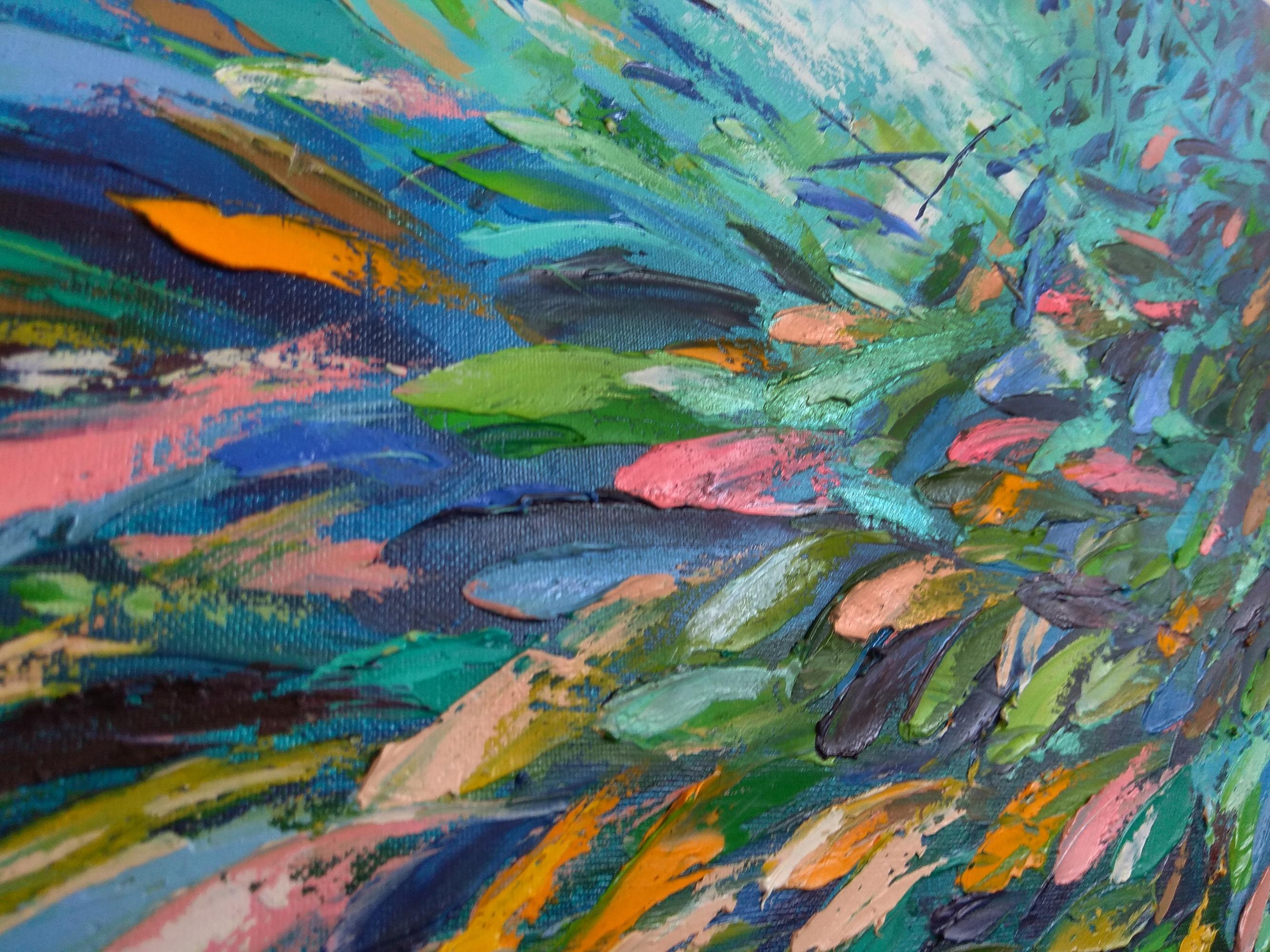 École de poissons Peinture Oceanic Arts - Painting de Olga Nikitina