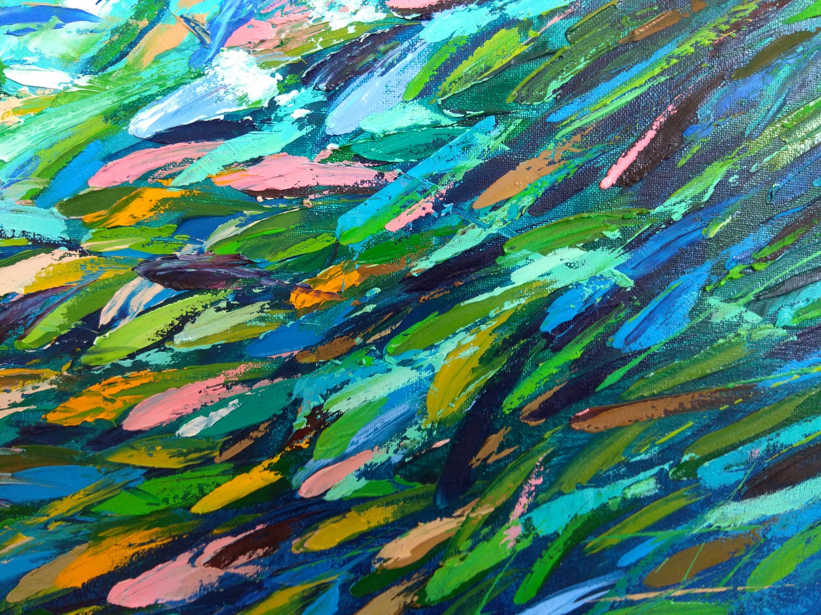 École de poissons Peinture Oceanic Arts - Bleu Interior Painting par Olga Nikitina