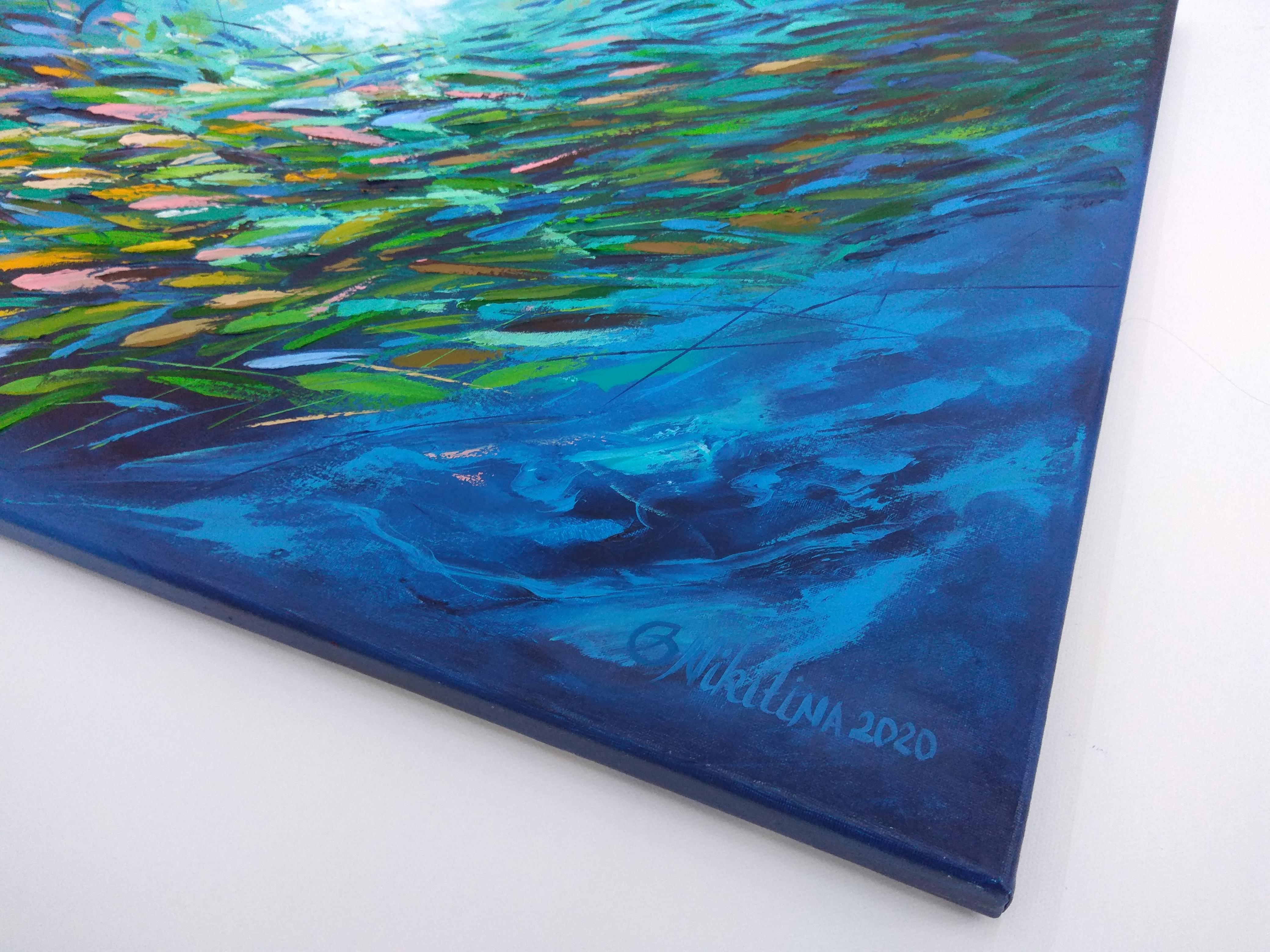 * Titre : Peinture de poisson
* Taille : 28 par 20 pouces
* MATERIAL : huile, toile tendue, couteau à palette
* Expédition : Emballage aux normes de la Gallery. expédié avec numéro de suivi, étiré dans la boîte. 

Cette superbe peinture à l'huile