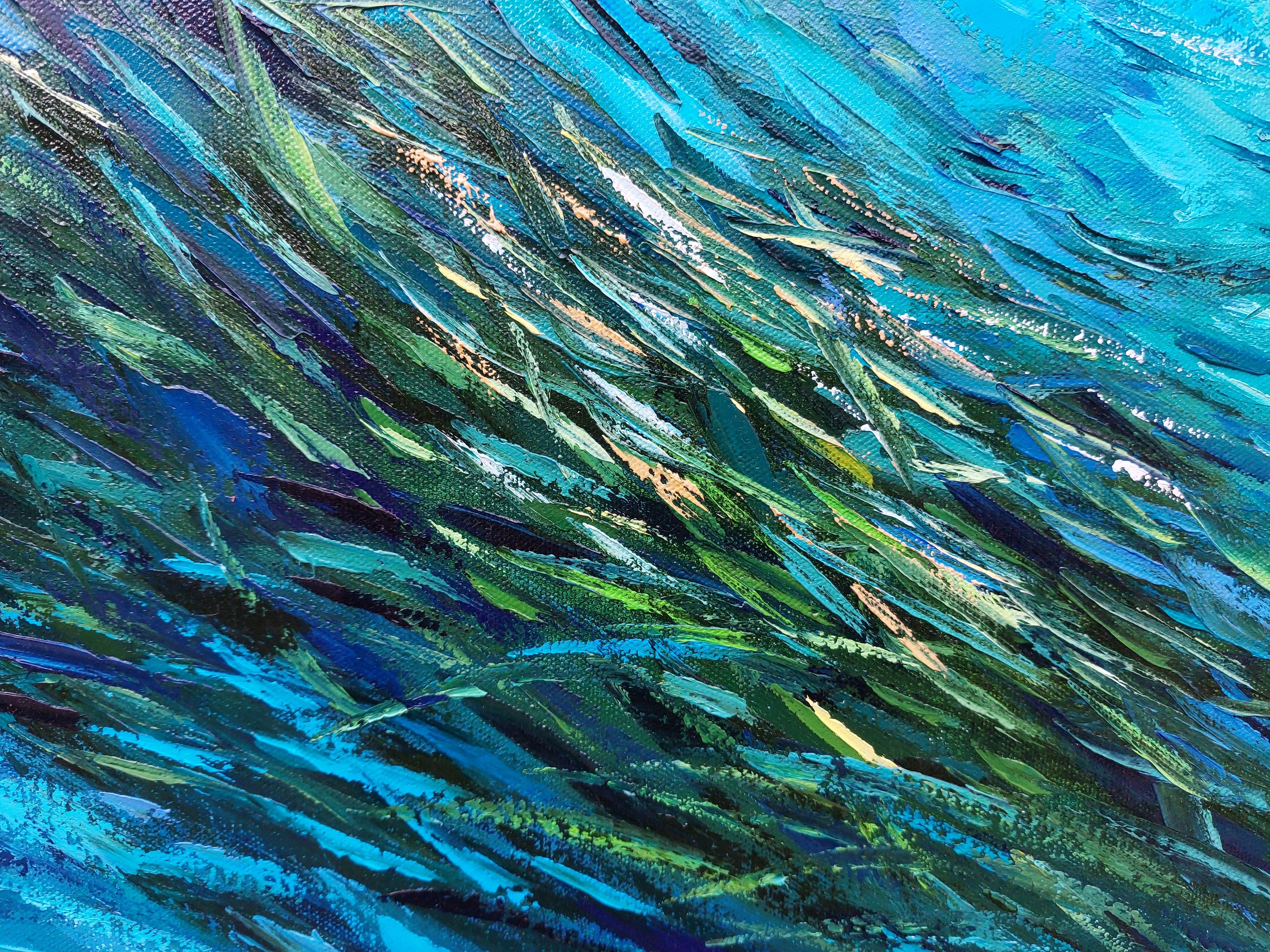 École de poissons Sardines Stream - Expressionnisme abstrait Painting par Olga Nikitina