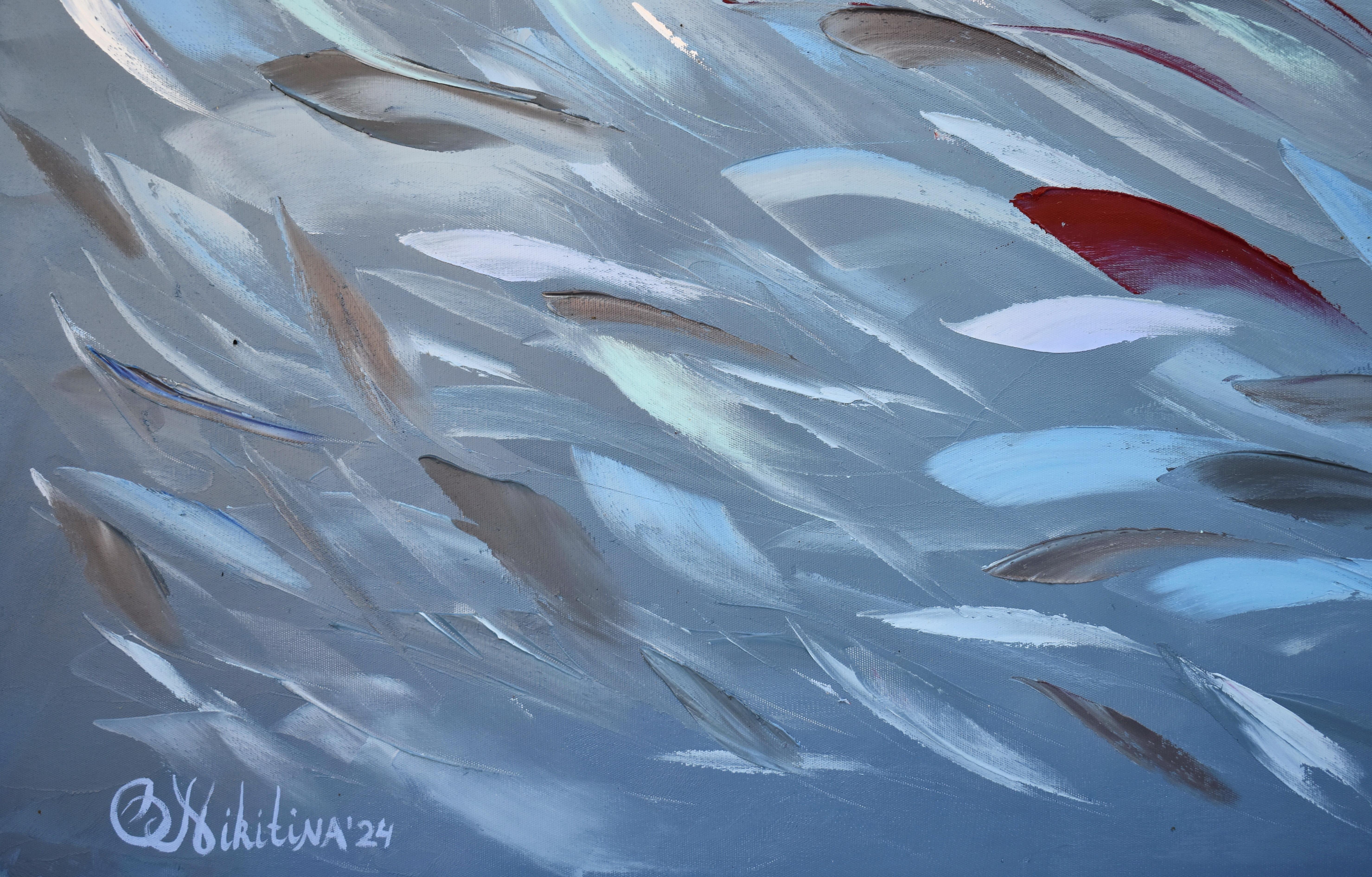 Scuola di pesce rosso Pittura Impasto Tavolozza Coltello Arte in vendita 8