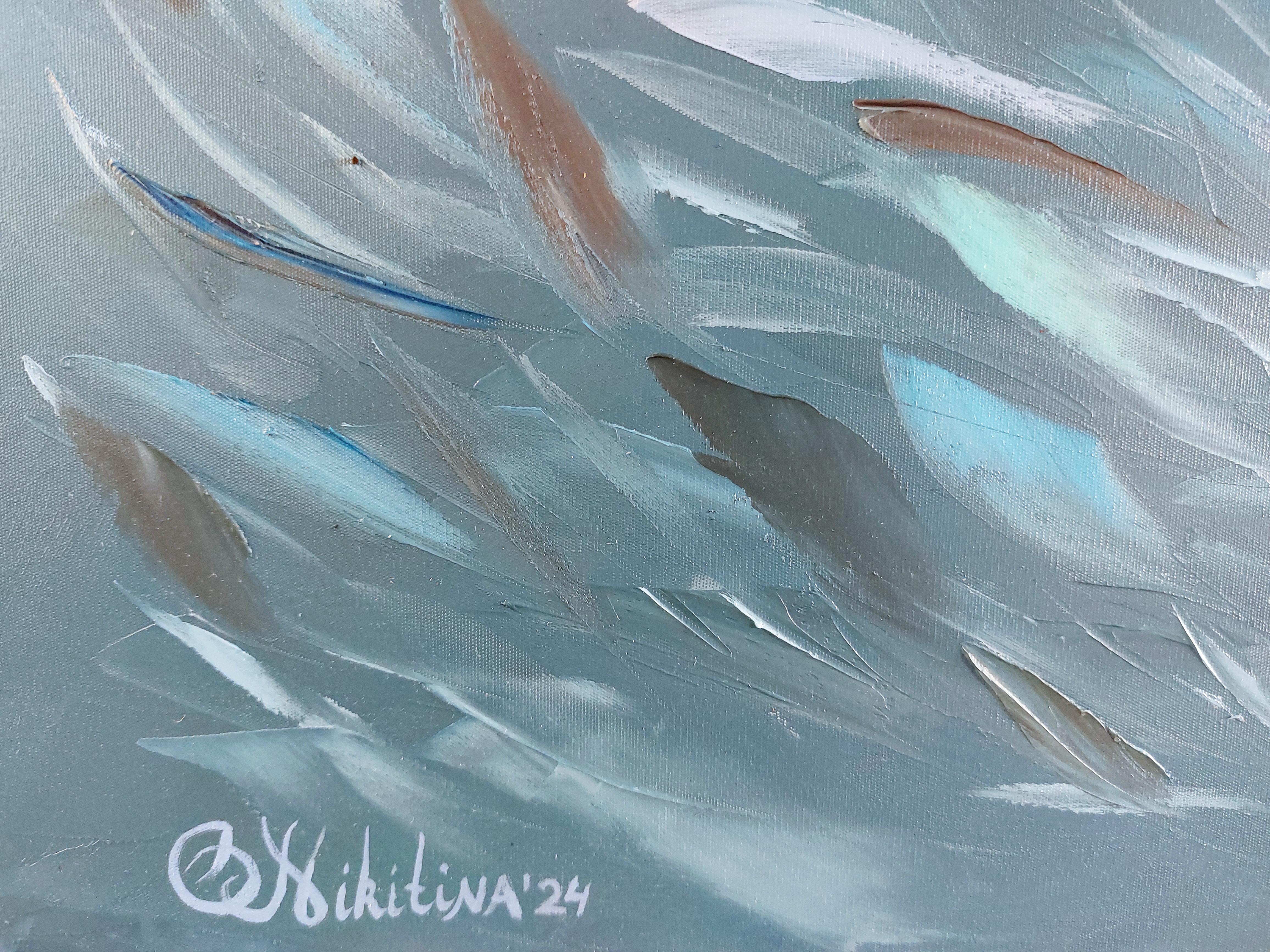 Scuola di pesce rosso Pittura Impasto Tavolozza Coltello Arte in vendita 1