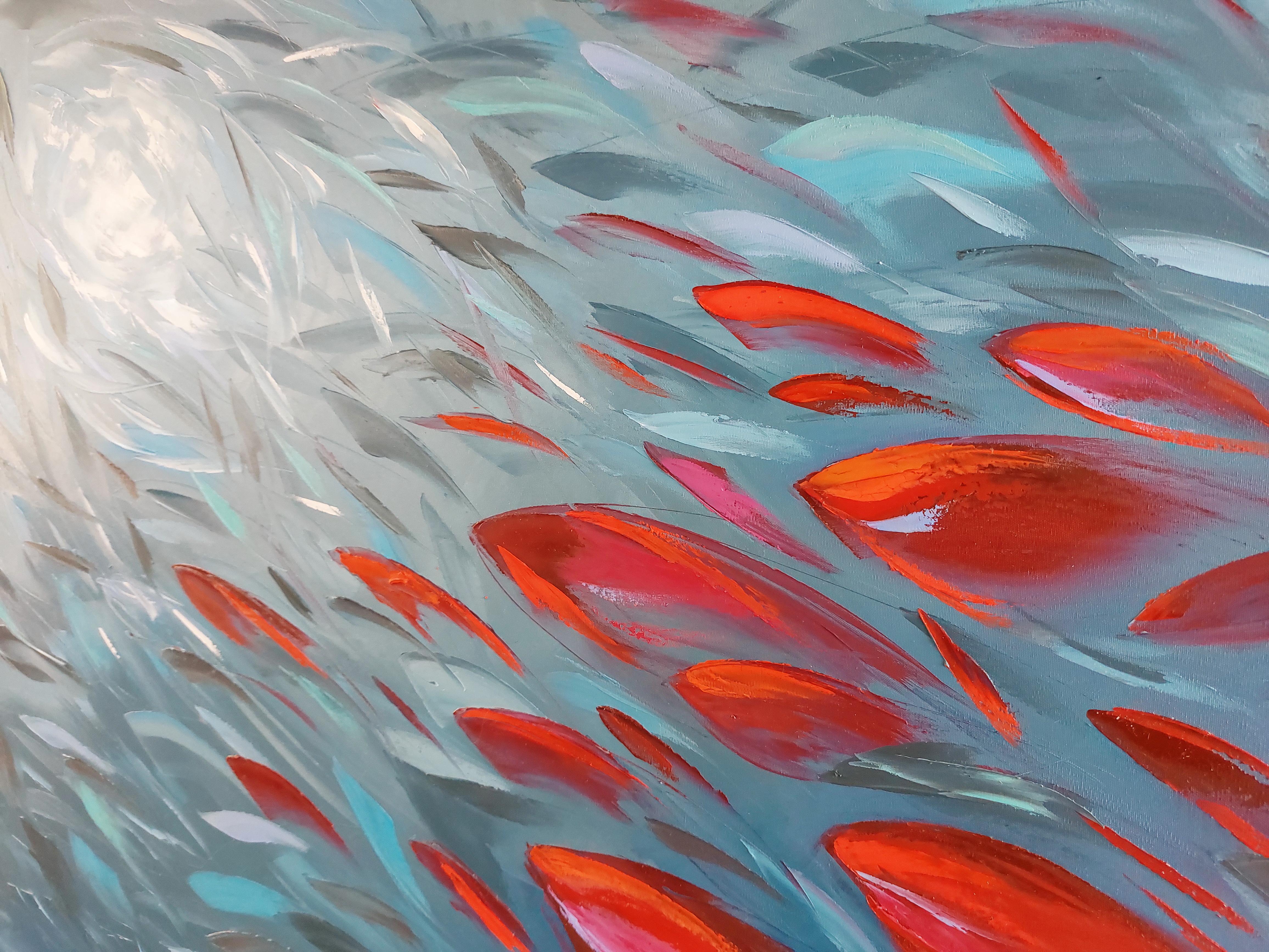 School of Red Fish Painting Impasto Palette Knife Art For Sale 5