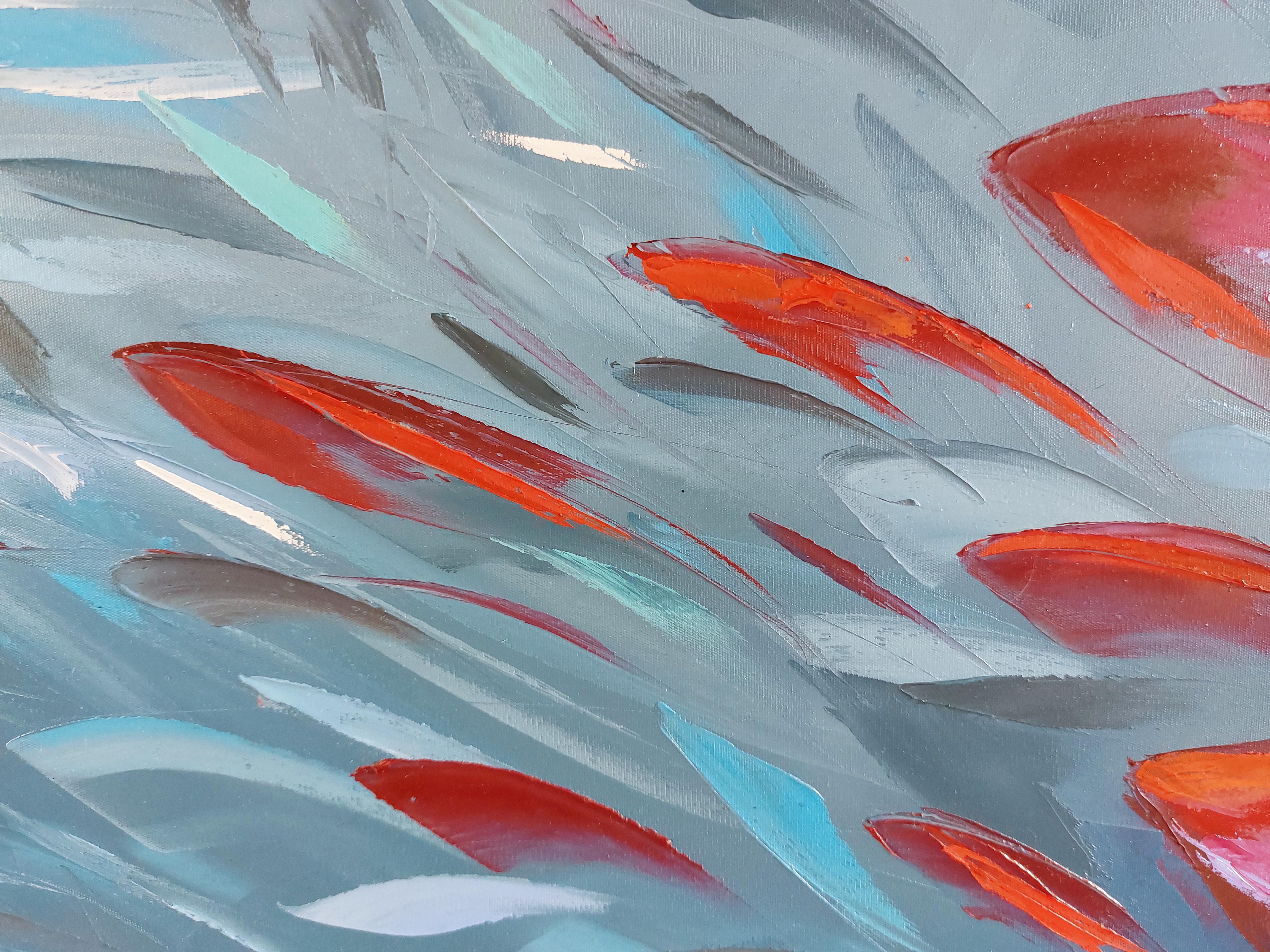 Scuola di pesce rosso Pittura Impasto Tavolozza Coltello Arte in vendita 3
