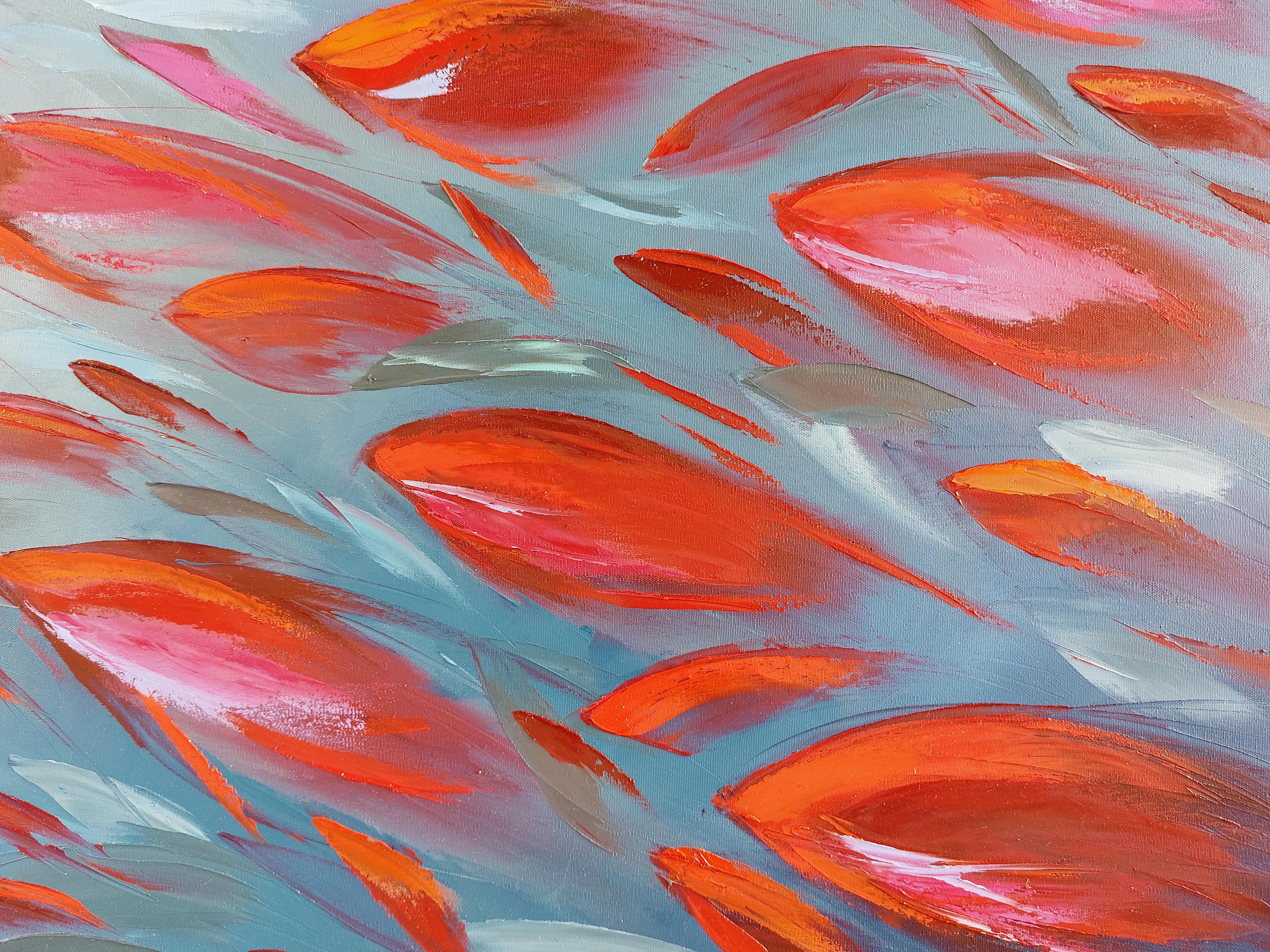 School of Red Fish Painting Impasto Palette Knife Art For Sale 7