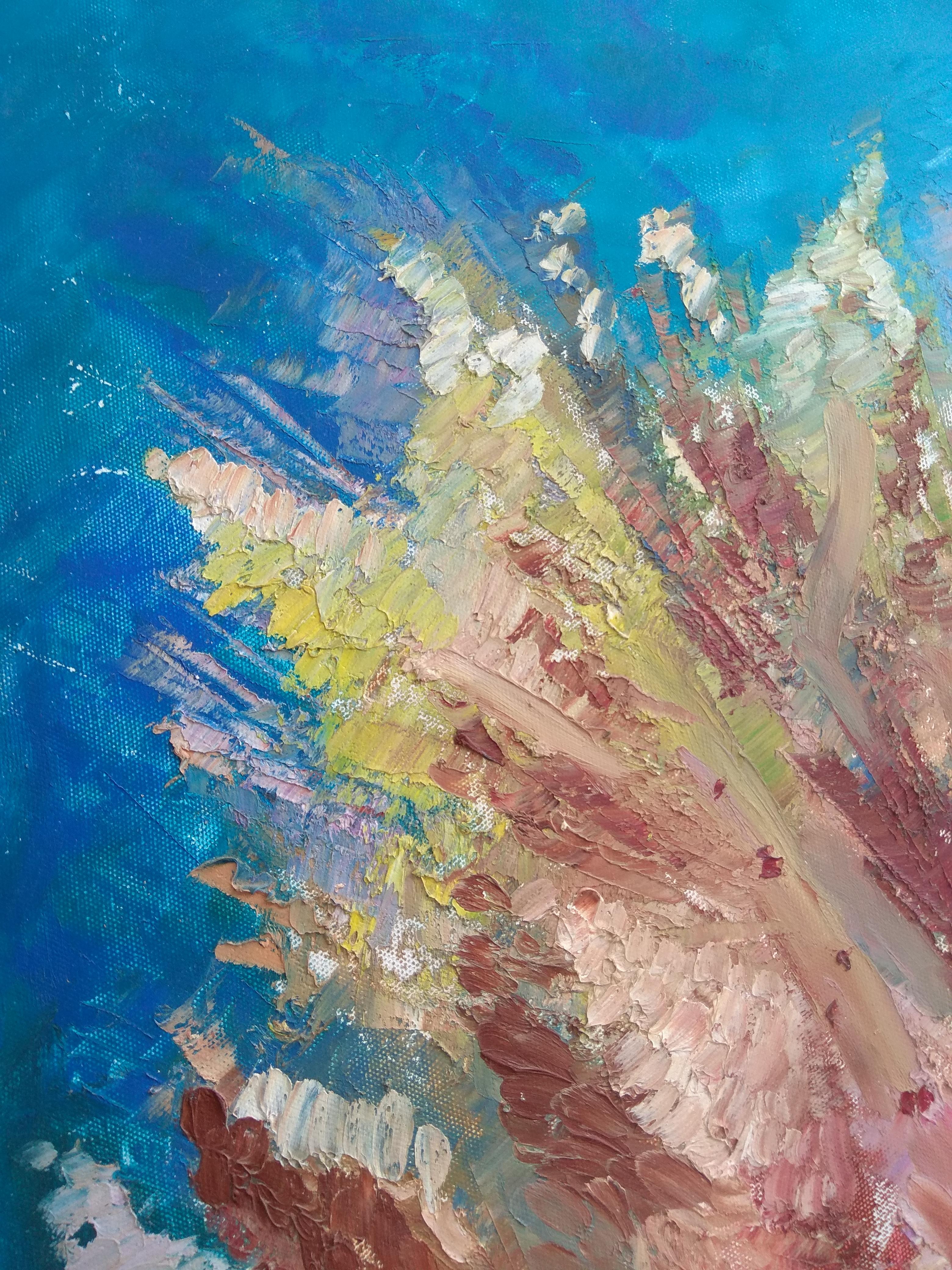 Soft Coral Underwater painting was created underwater at the depth of 11 meters - Gray Still-Life Painting by Olga Nikitina