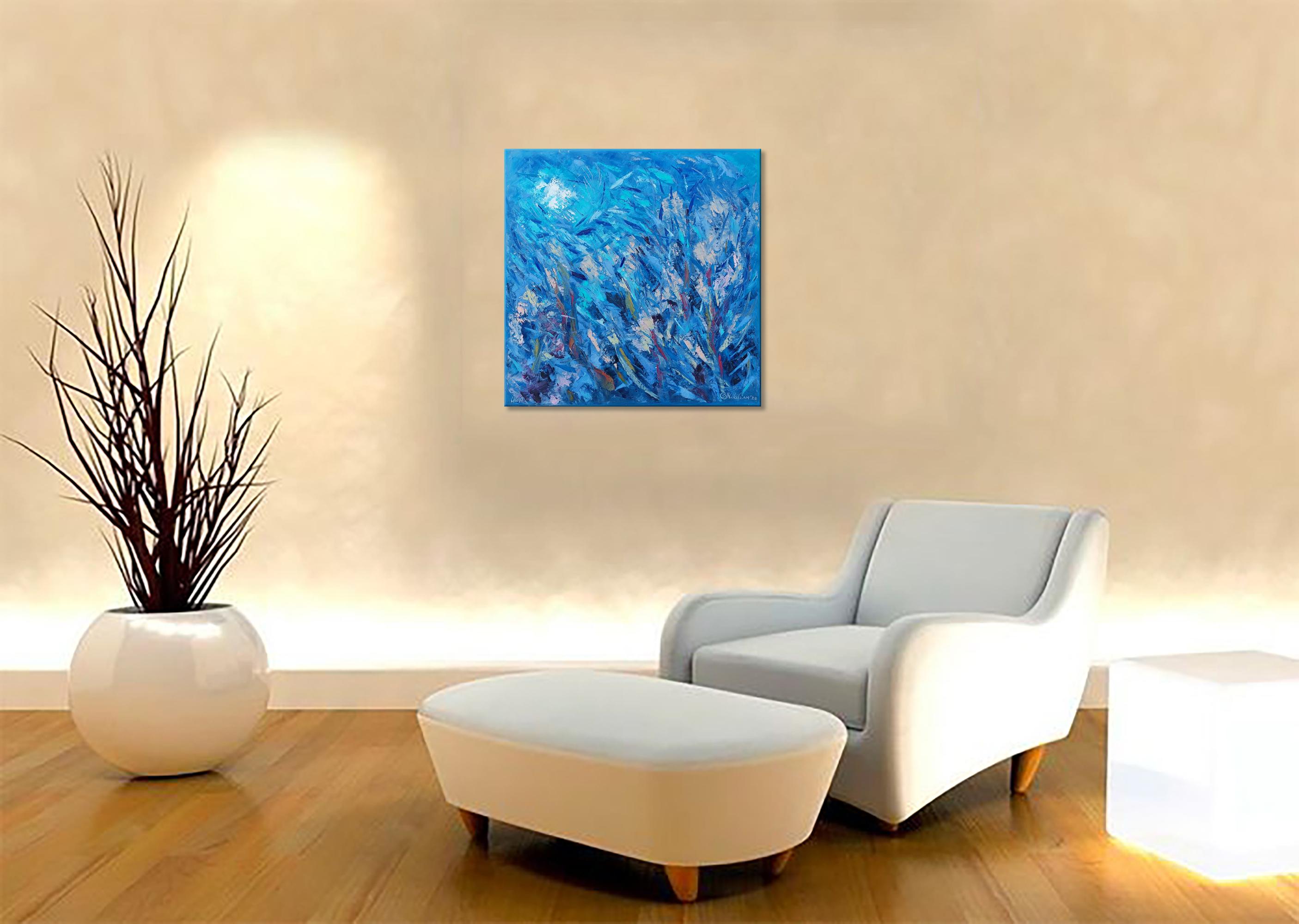 Weiche Korallen unter Wasser, Gemälde wurde unter Wasser in der Tiefe von  7 m – Painting von Olga Nikitina