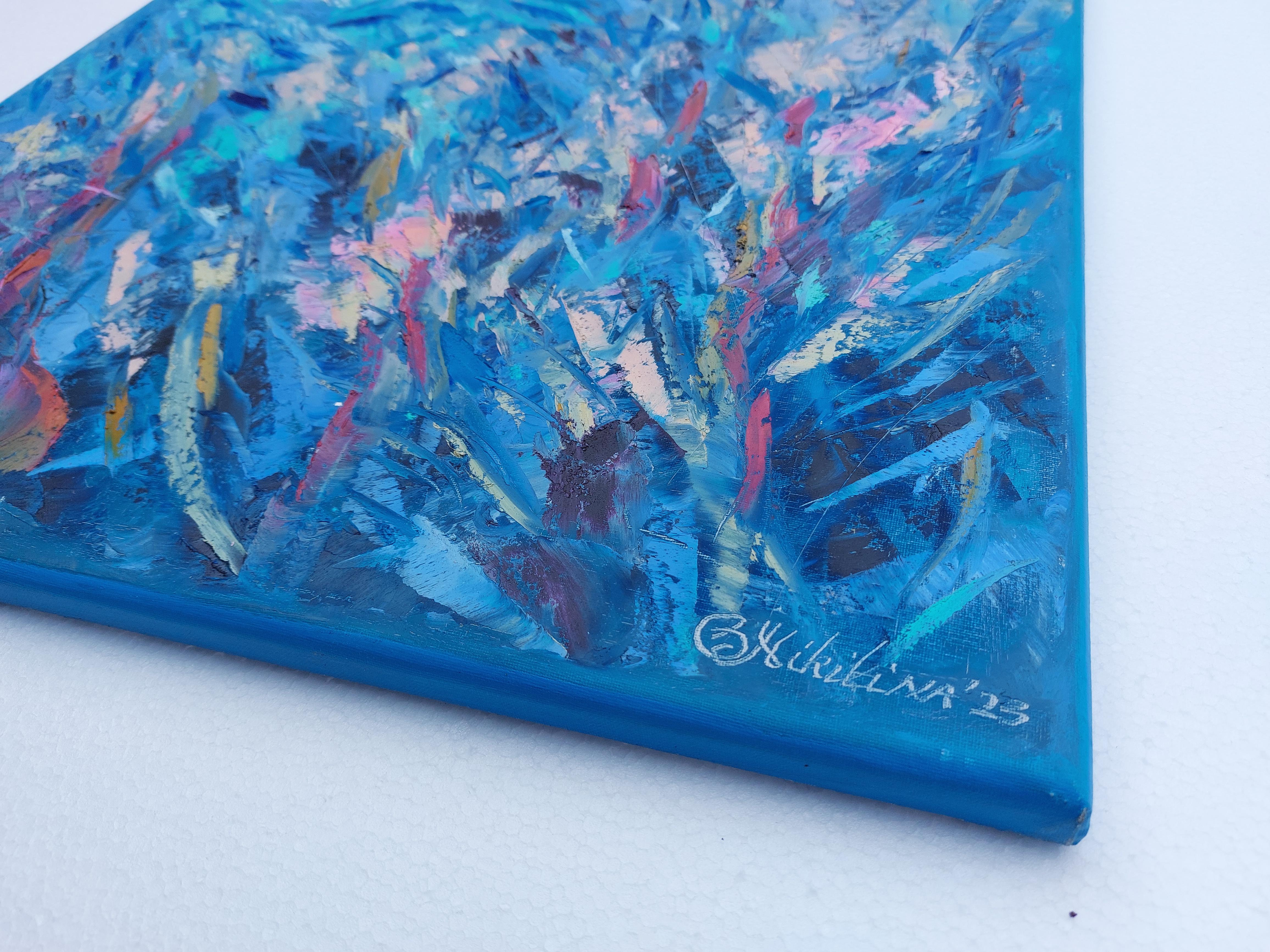 Weiche Korallen unter Wasser, Gemälde wurde unter Wasser in der Tiefe von  7 m (Abstrakter Expressionismus), Painting, von Olga Nikitina