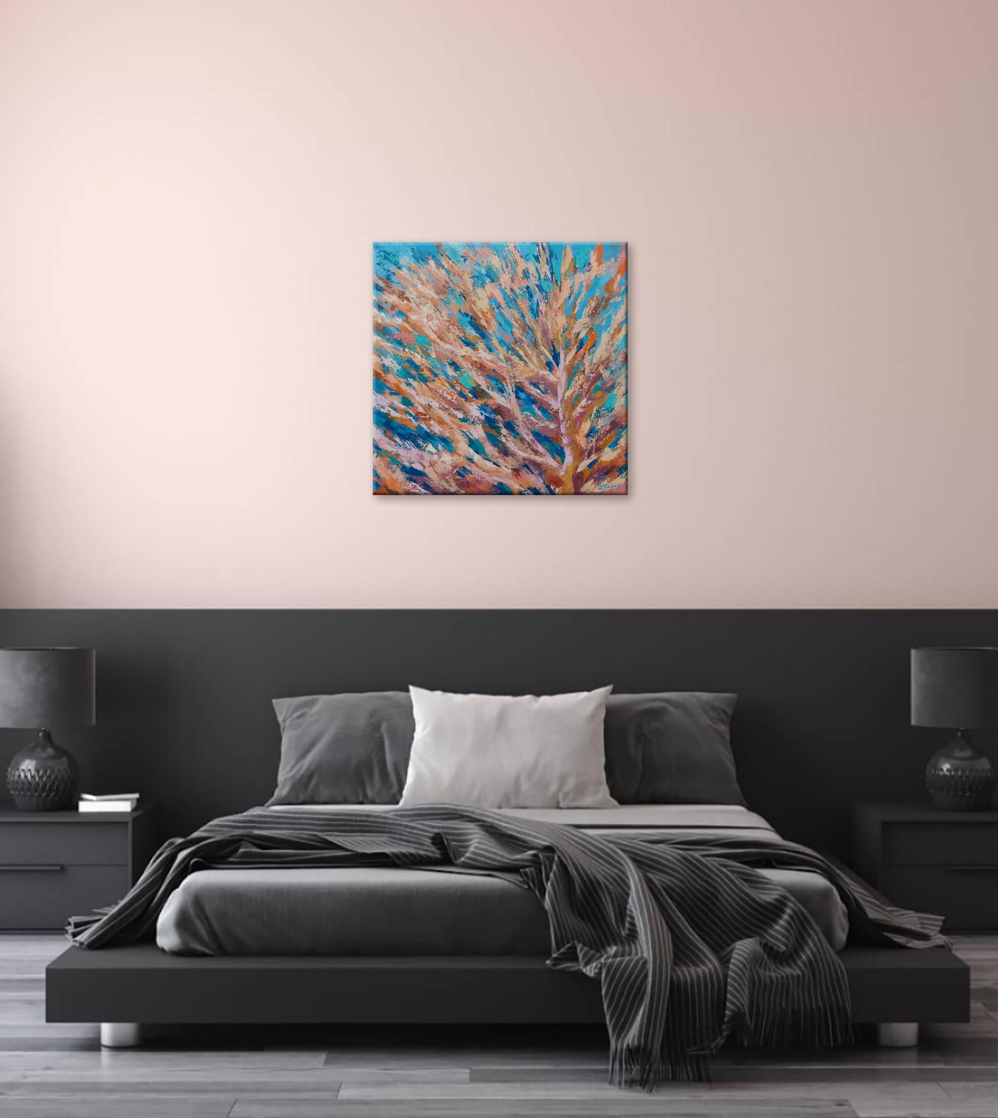 Zartrosa Koralle Ozean Kunst  (Abstrakter Impressionismus), Painting, von Olga Nikitina