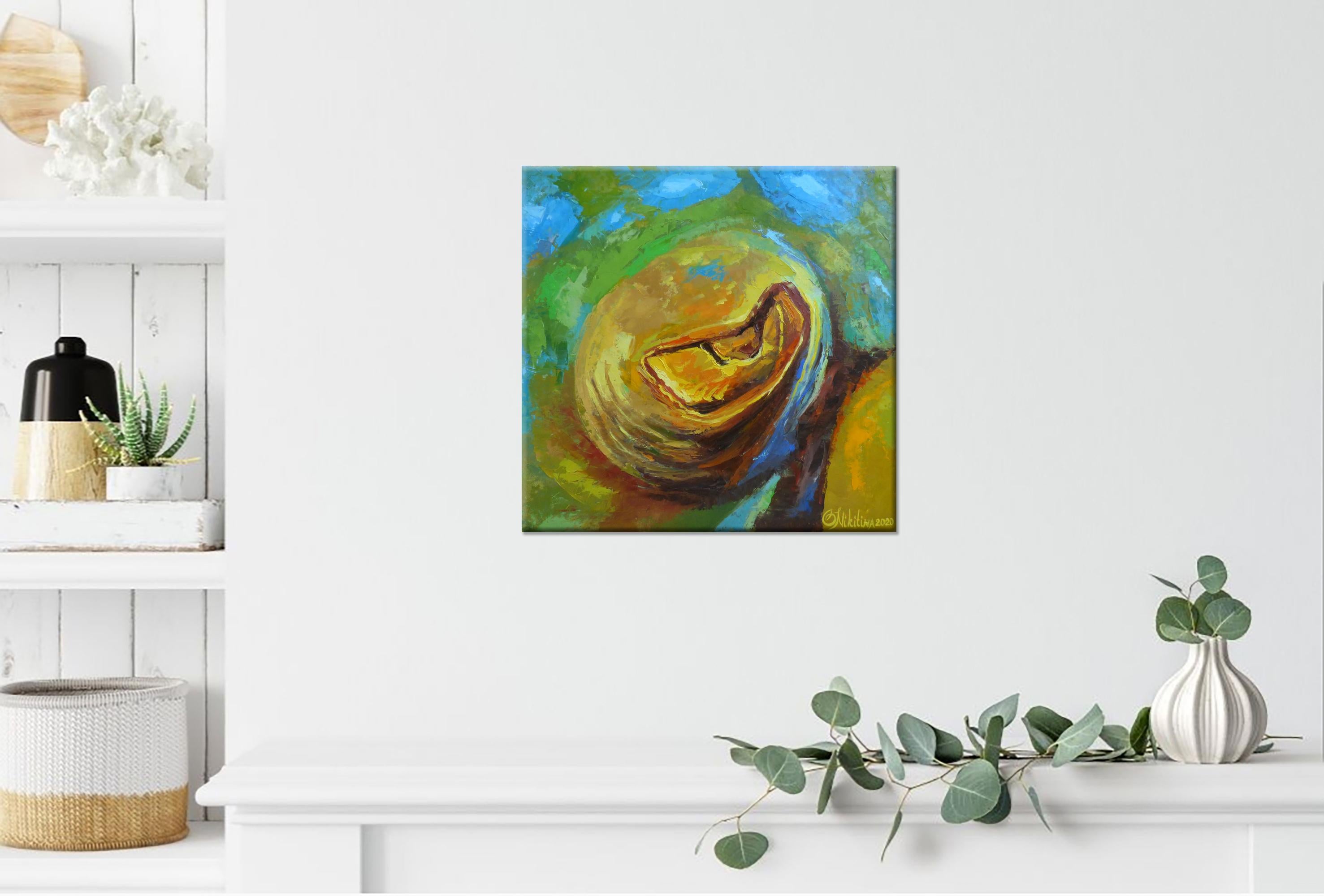 Occhio di Pesce Pittura Subacquea Arte Originale Oceanic Arts Vita di Mare Impasto Pittura Palette Coltello Arte 16 per 16