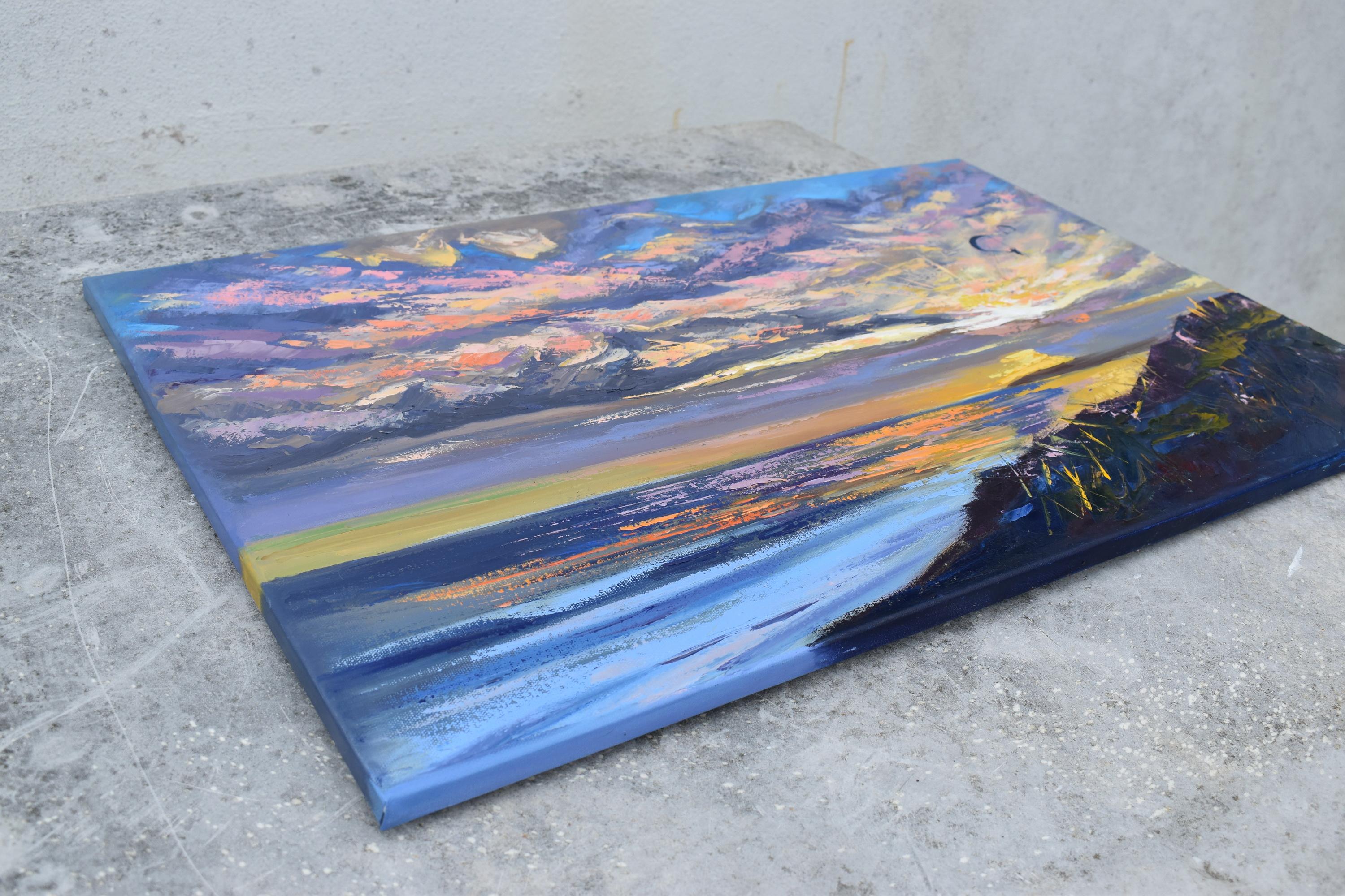 Coucher de soleil Paysage marin Peinture à l'huile Impasto Palette Couteau Art 6