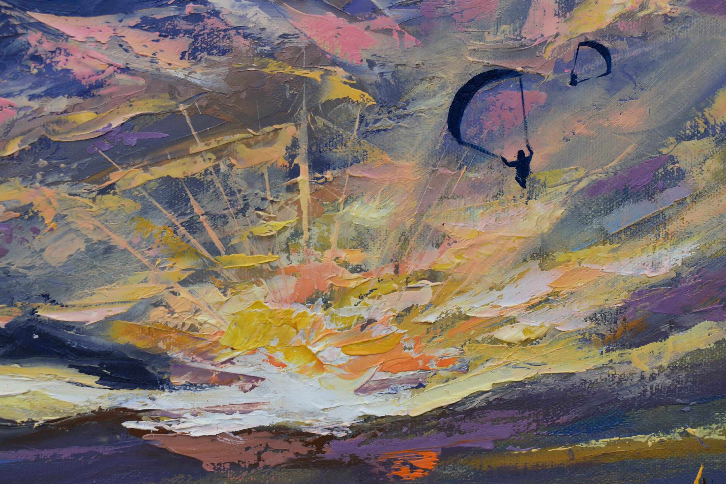 Coucher de soleil Paysage marin Peinture à l'huile Impasto Palette Couteau Art - Painting de Olga Nikitina