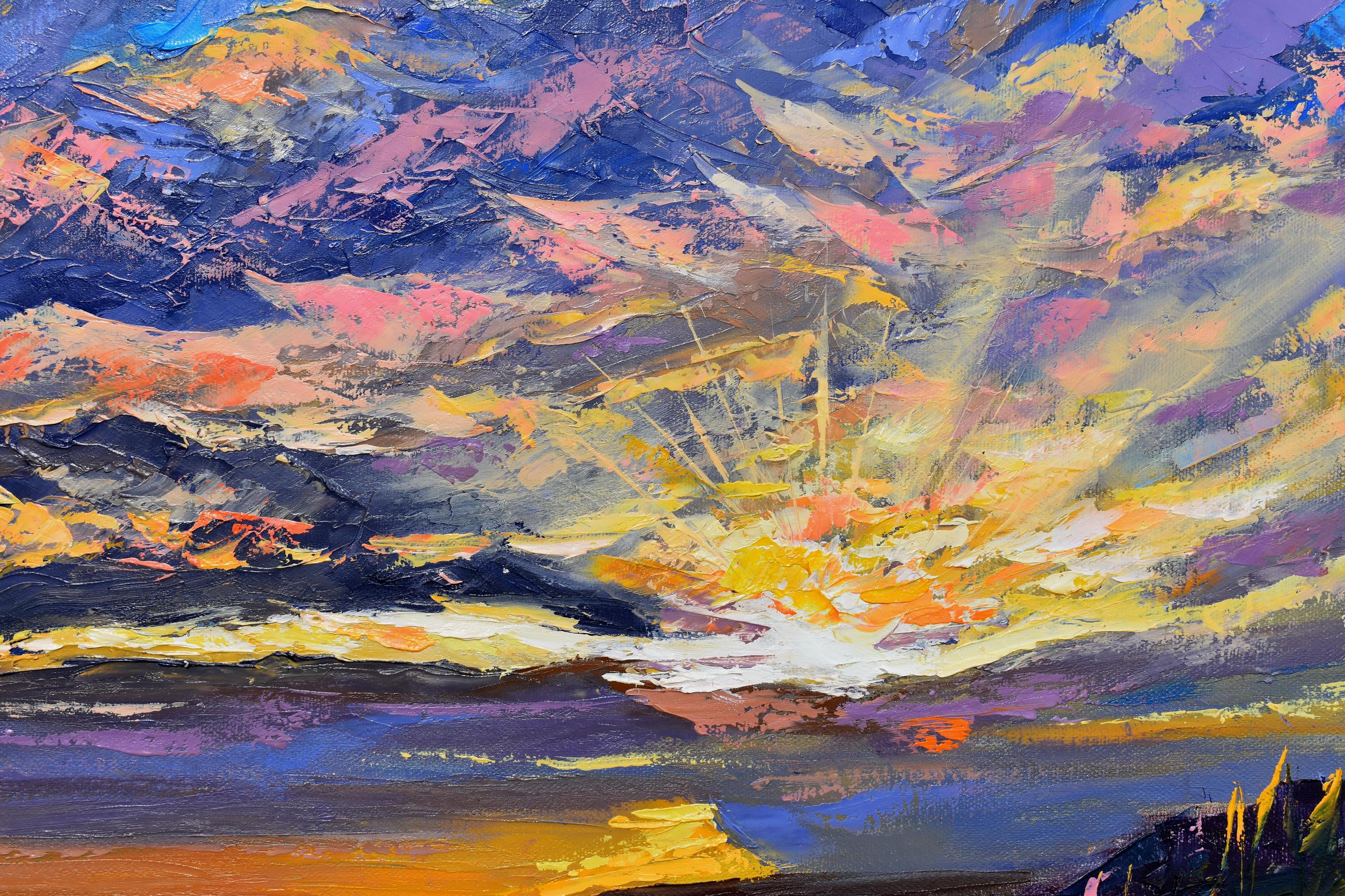 Coucher de soleil Paysage marin Peinture à l'huile Impasto Palette Couteau Art 3