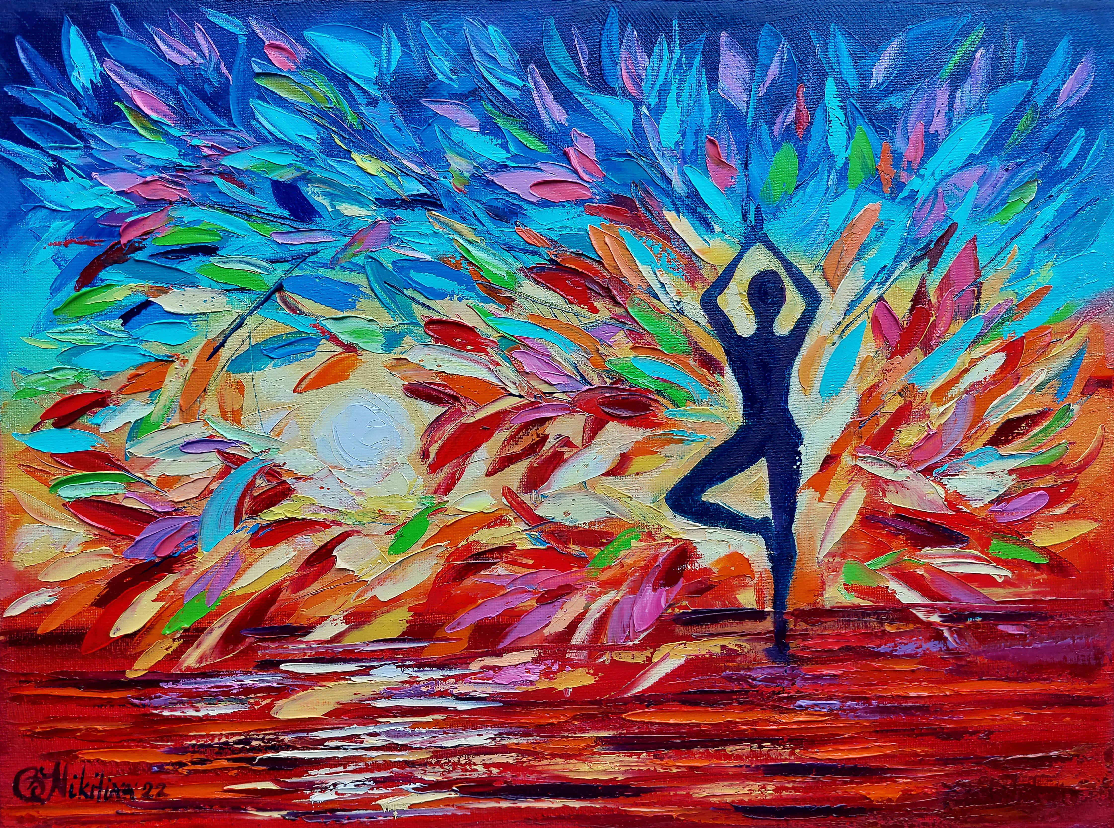 Gemälde, Yoga-Kunstwerk Reiki, „Baum des Lebens“, Originalkunst – Painting von Olga Nikitina