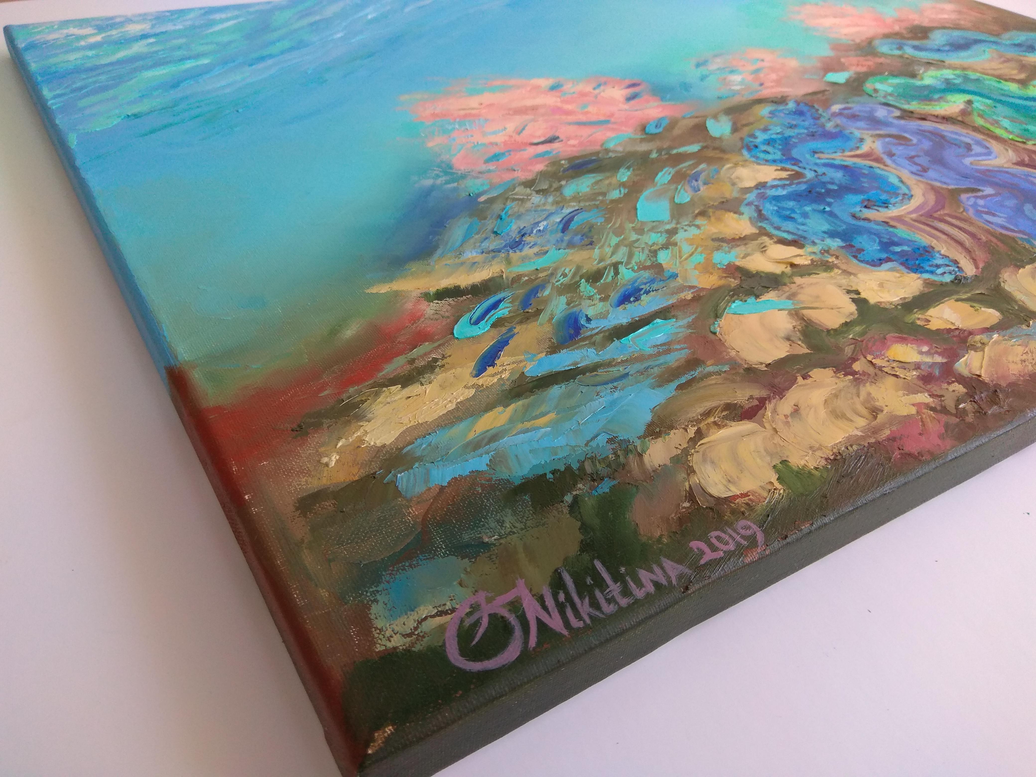 Tropische Korallenreef Unterwasser-Kunst Ozean  (Impressionismus), Painting, von Olga Nikitina