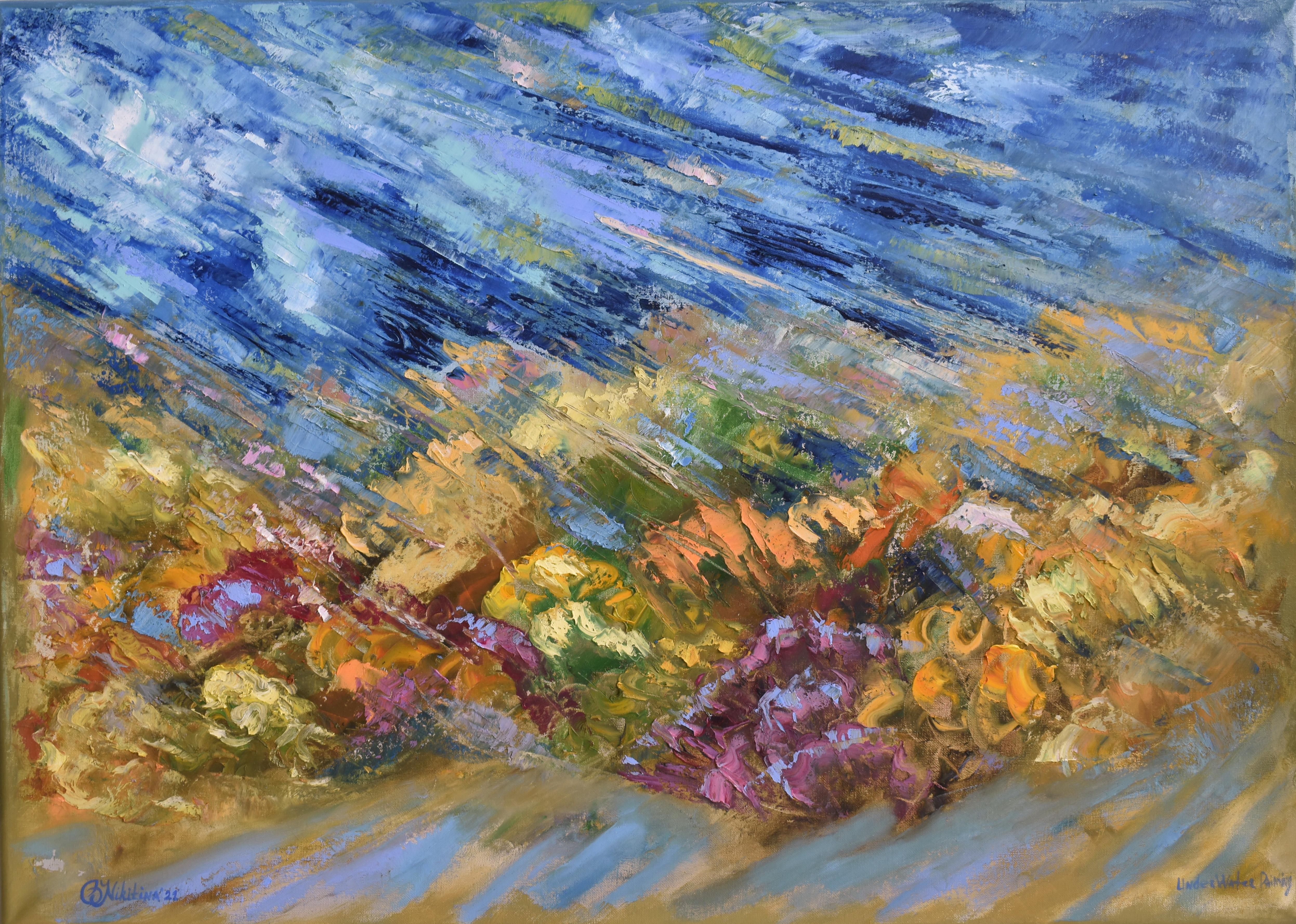 Olga Nikitina Abstract Painting - Coral Reef UNDERWATER PAINTING was created during scuba diving