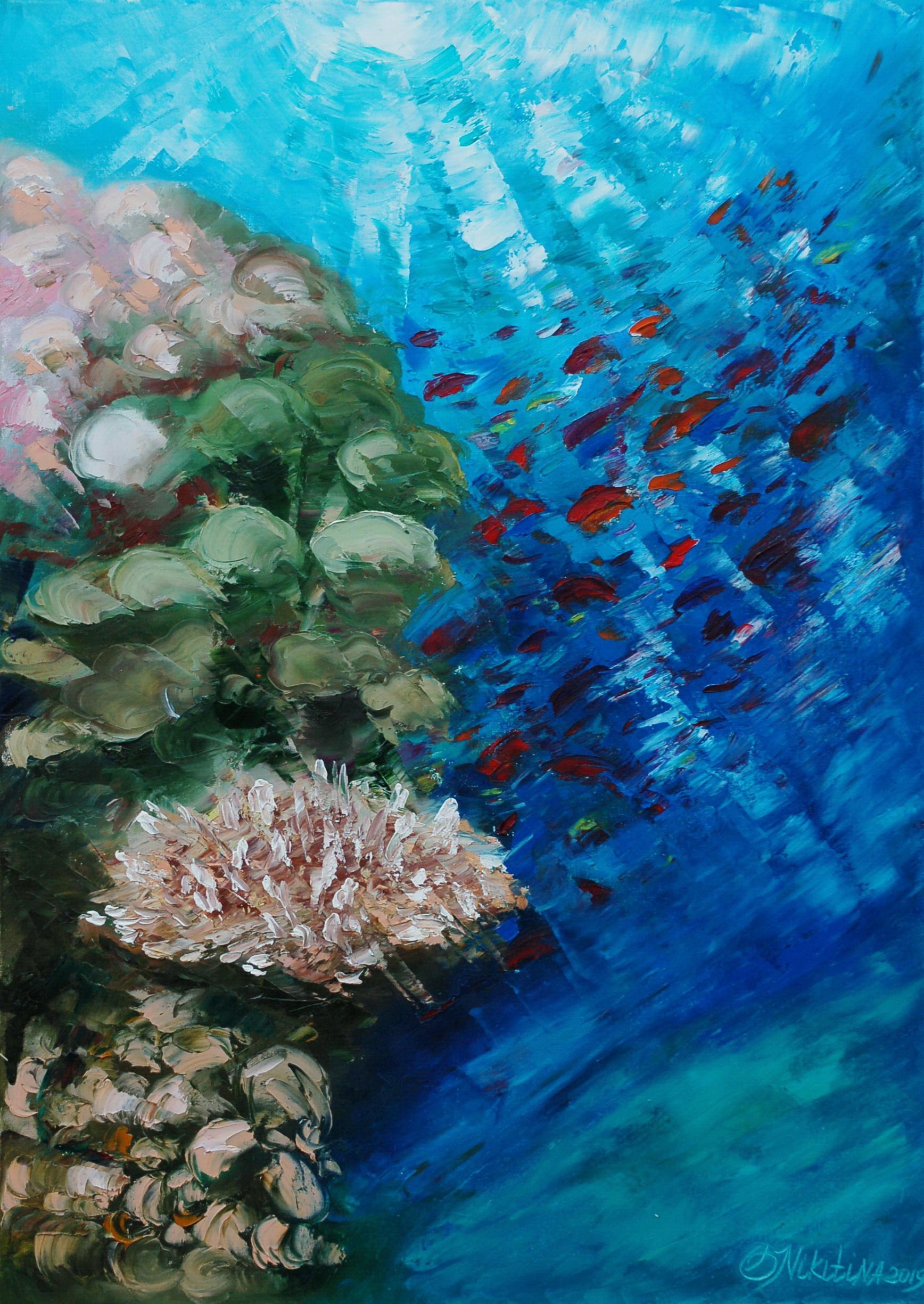 Tropical Coral Reef Underwater painting was made underwater at the depth of 8 m