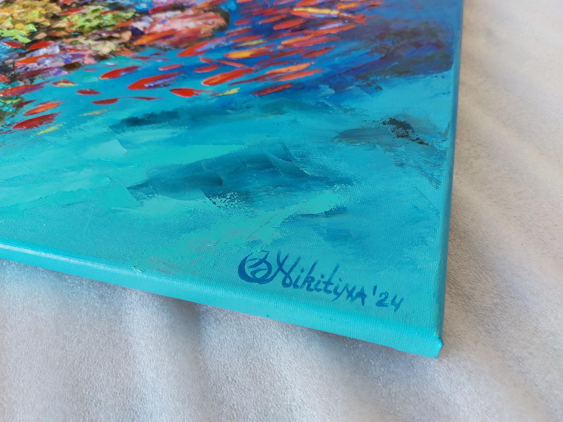 Tropics Painting Coral Reef Fish Original Oil on Canvas Impasto Painting For Sale 2