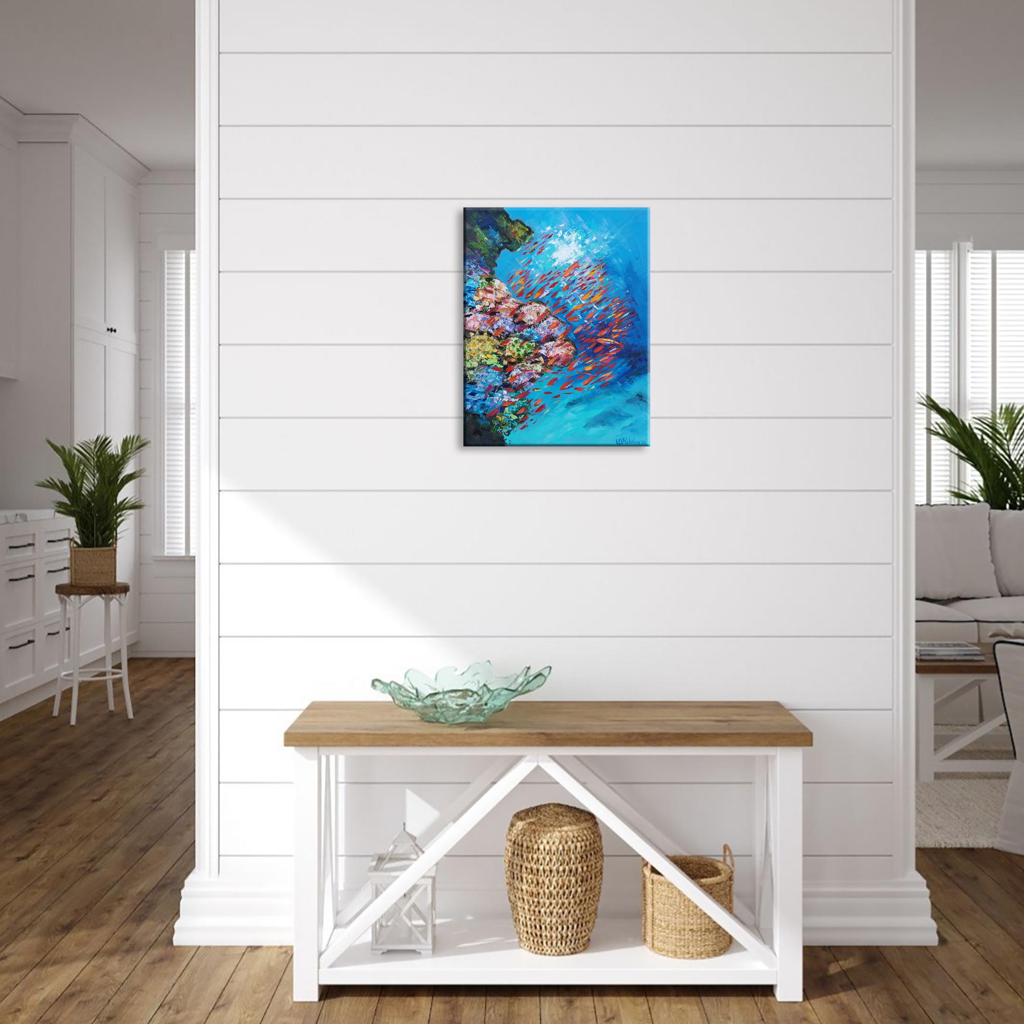 Tropics Painting Coral Reef Fish Original Oil on Canvas Impasto Painting For Sale 5