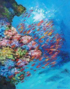 Tropics Painting Coral Reef Fish Original Oil on Canvas Impasto Painting