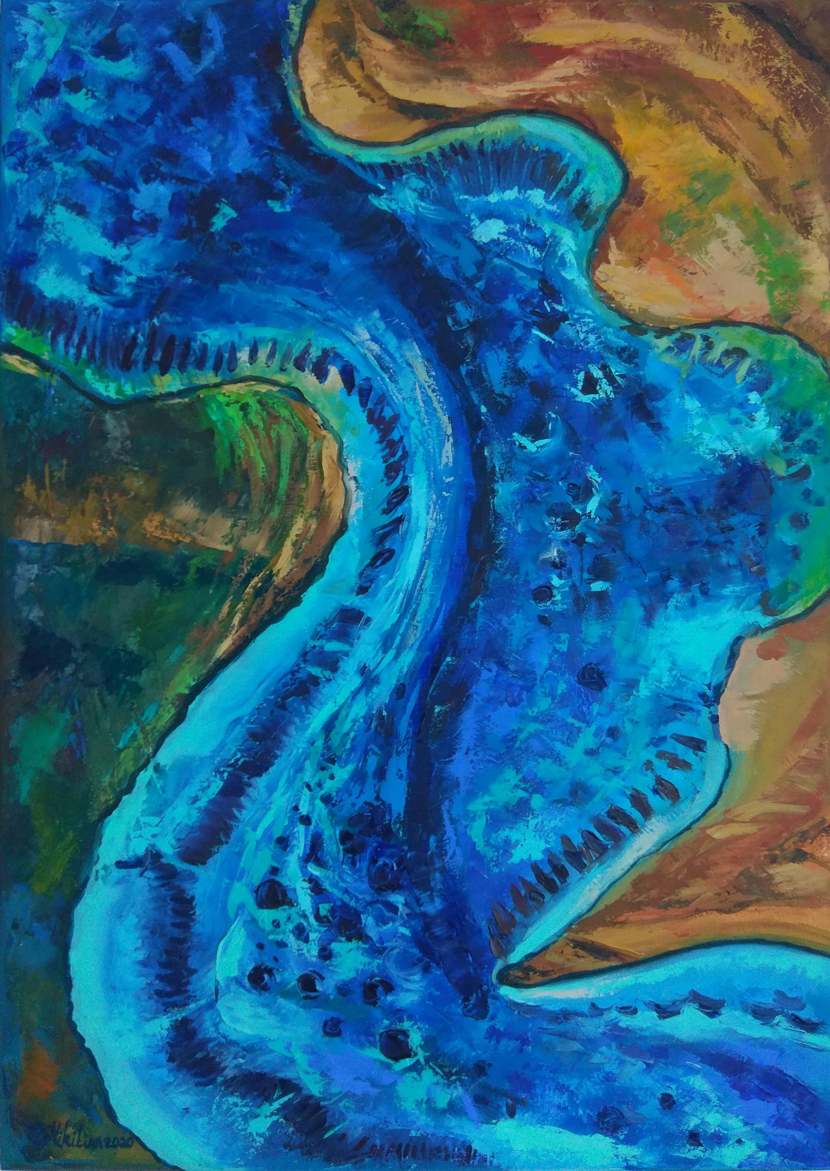 Olga Nikitina Abstract Painting - Underwater art Tridacna Sea Life