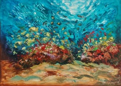 Underwater Firework Painting, Palette Knife Oil, 50x70 cm created underwater