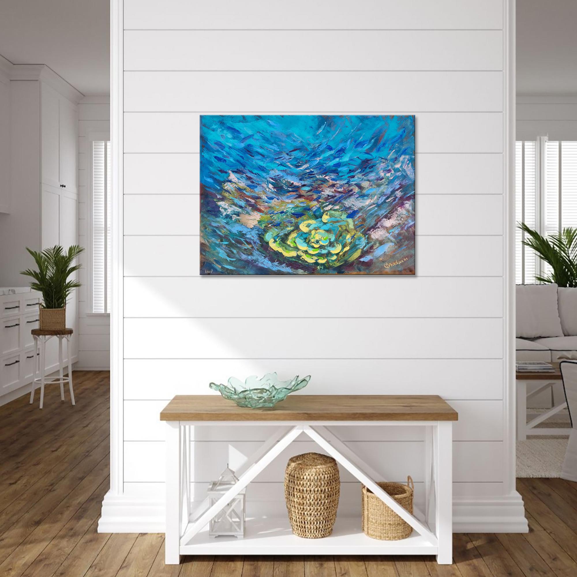 Underwater painting is a new fast growing direction in contemporary art. 
Original Art Soft Coral was crated underwater at the depth of  7.6 meters, underwater painting session 76 minutes during scuba diving.
Meterials: oil on cotton canvas, palette