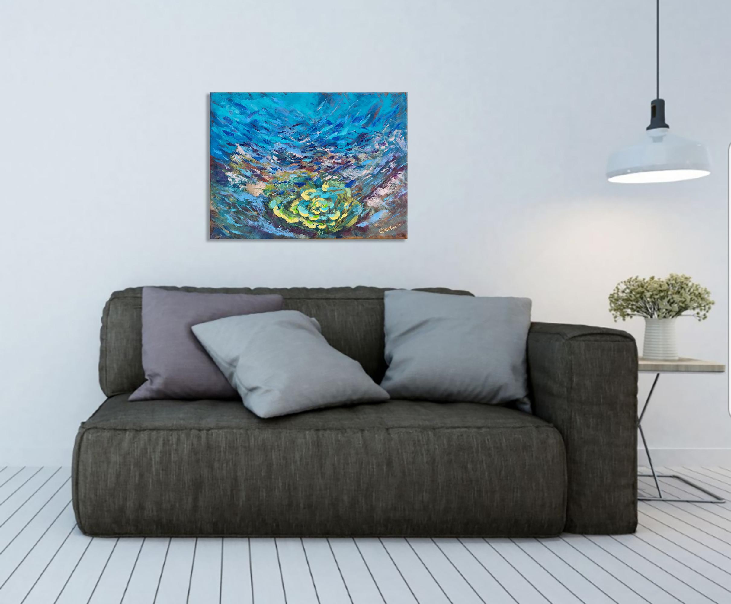 Coral Reef wurde unter Wasser in der Tiefe von 6 Metern hergestellt (Blau), Abstract Painting, von Olga Nikitina