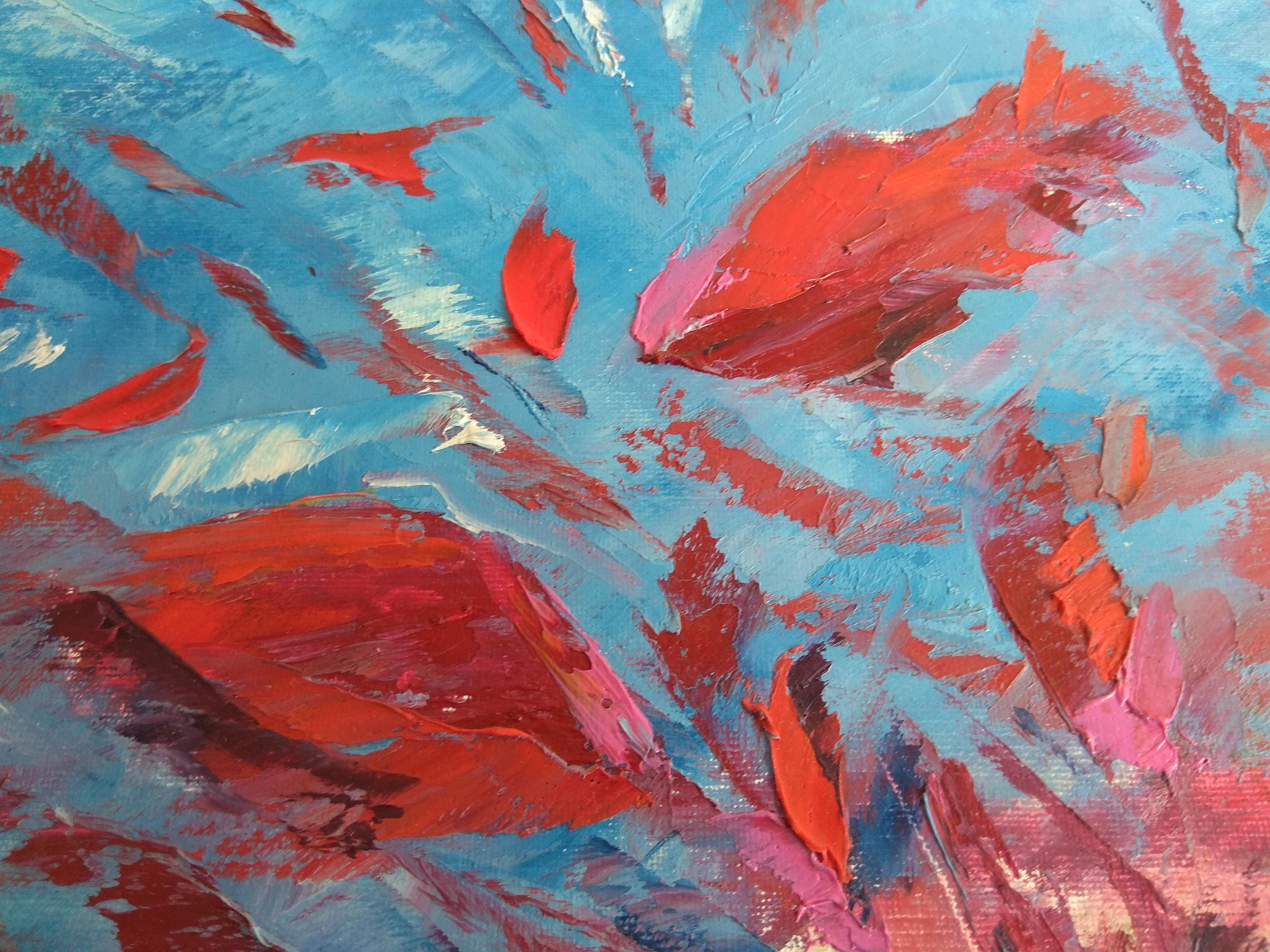 UNDERWATER PAINTING Red Expression was made underwater - Abstract Impressionist Painting by Olga Nikitina