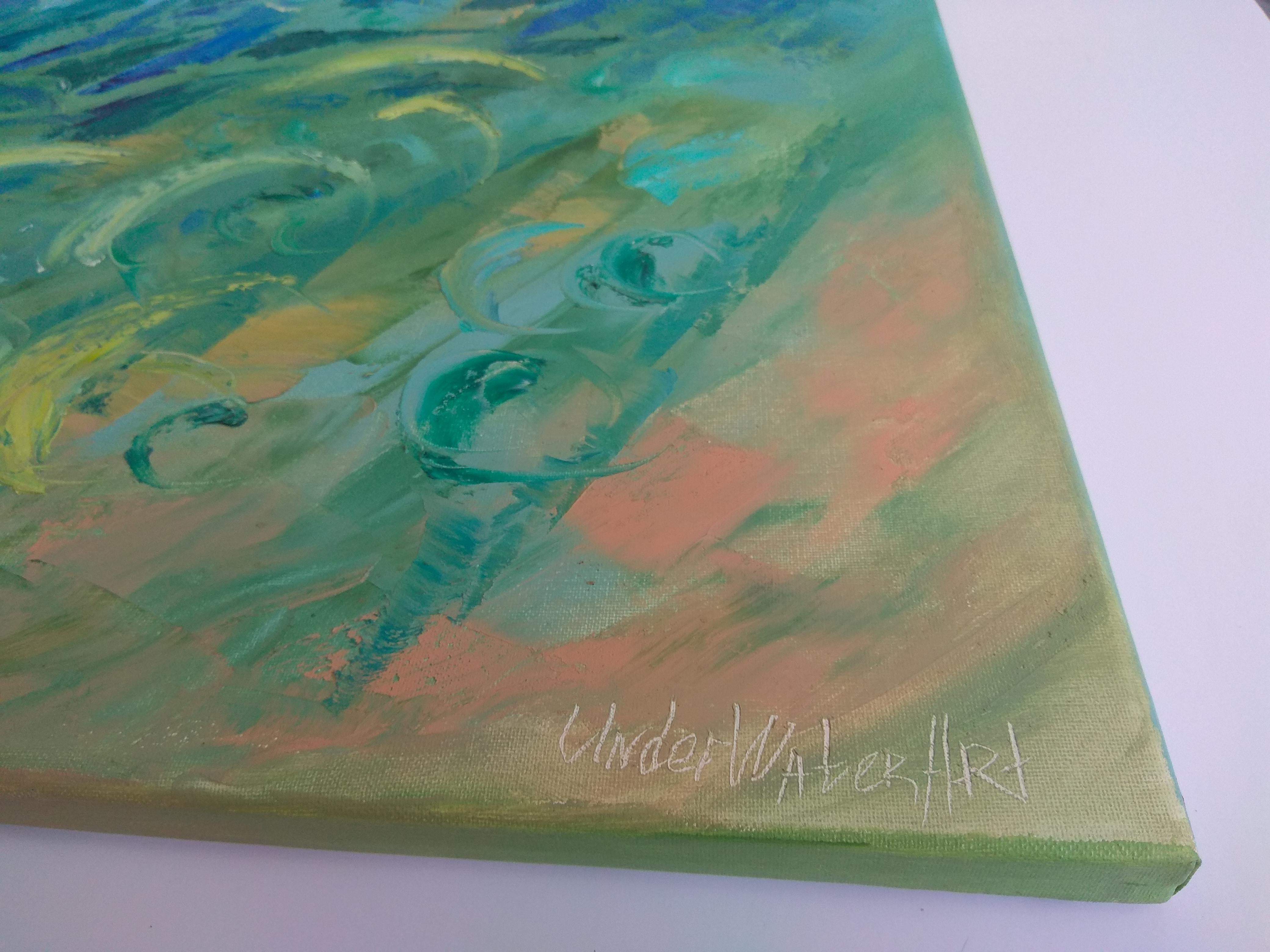 UNTERWASSERMALEREI  AUS DEM NEBEL  wurde unter Wasser in einer Tiefe von 8,4 m erstellt. (Abstrakter Expressionismus), Painting, von Olga Nikitina