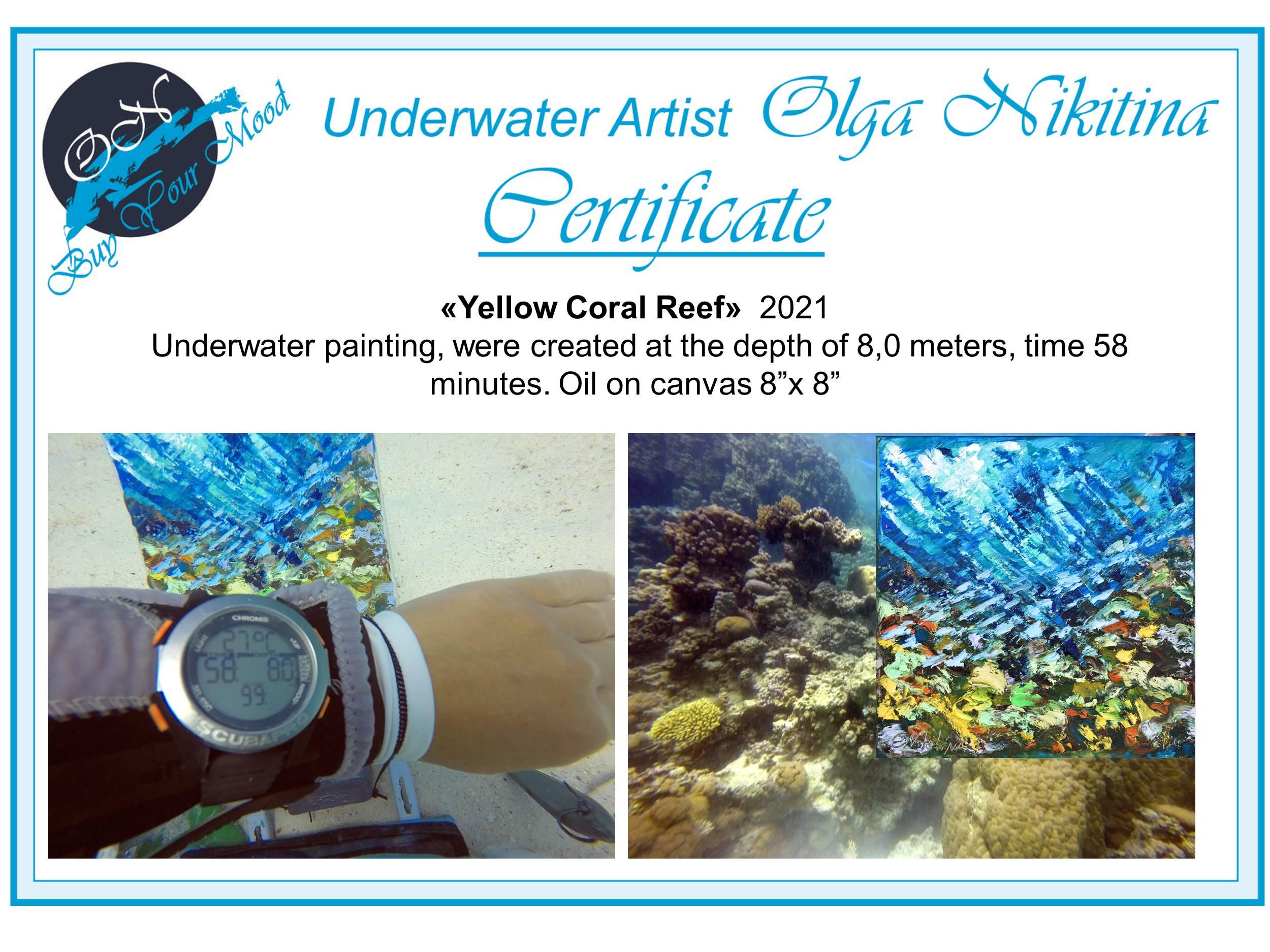 UNDERWATER PAINTING Yellow Coral Reef was made underwater - Abstract Impressionist Painting by Olga Nikitina