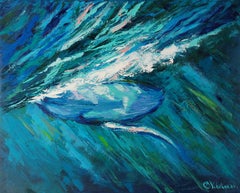 Pintura Ballena Océano Bajo el Agua Pintura al Óleo Original