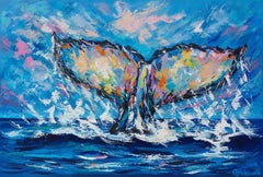 Whale Tail Oil Painting Impasto Original Art Ocean Impressianist