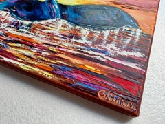 Whale Tail at Sunset, Expressionist Oil Painting on Canvas, 12x16 in