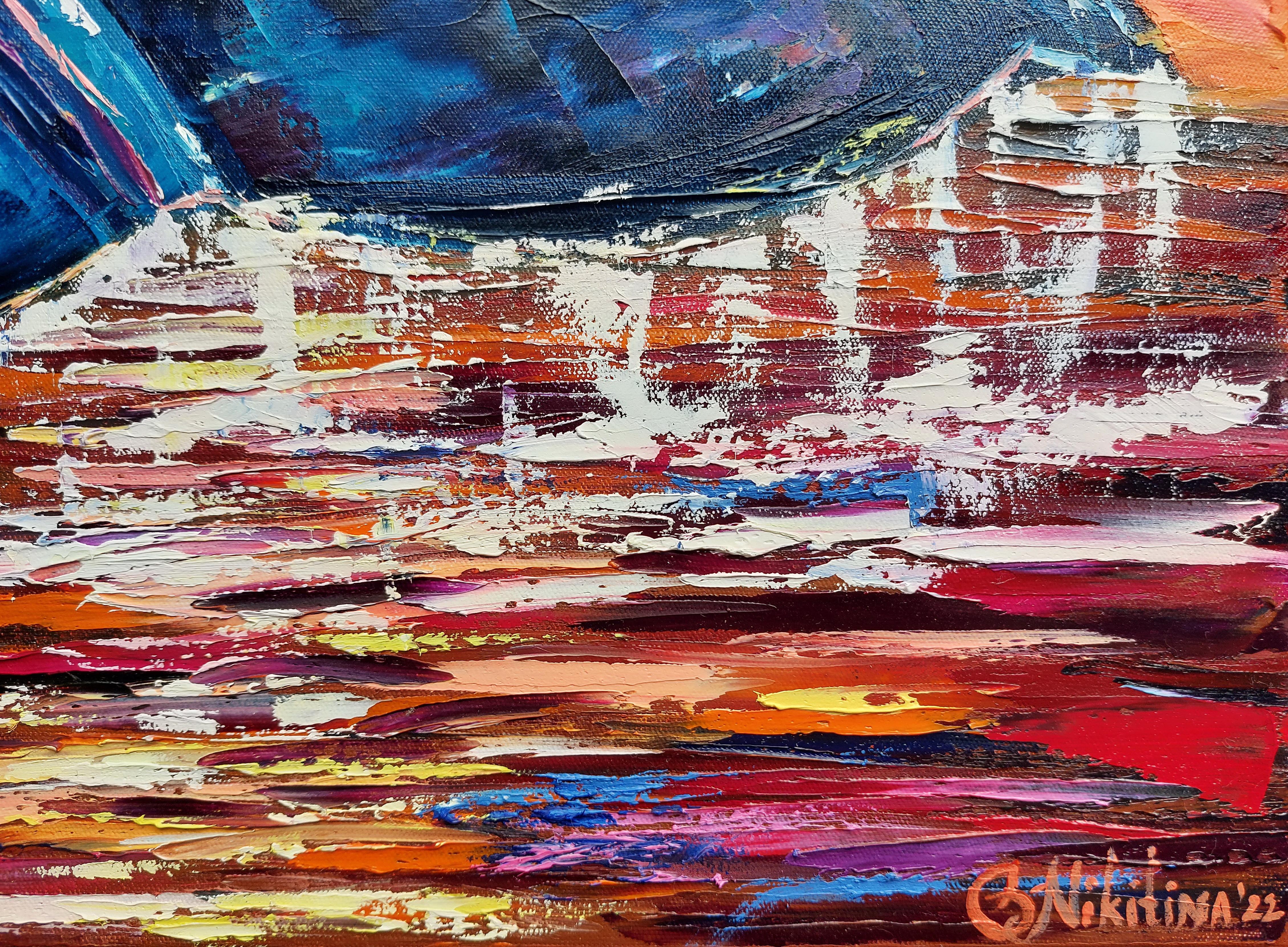 Queue de baleine au coucher du soleil - Expressionniste Painting par Olga Nikitina