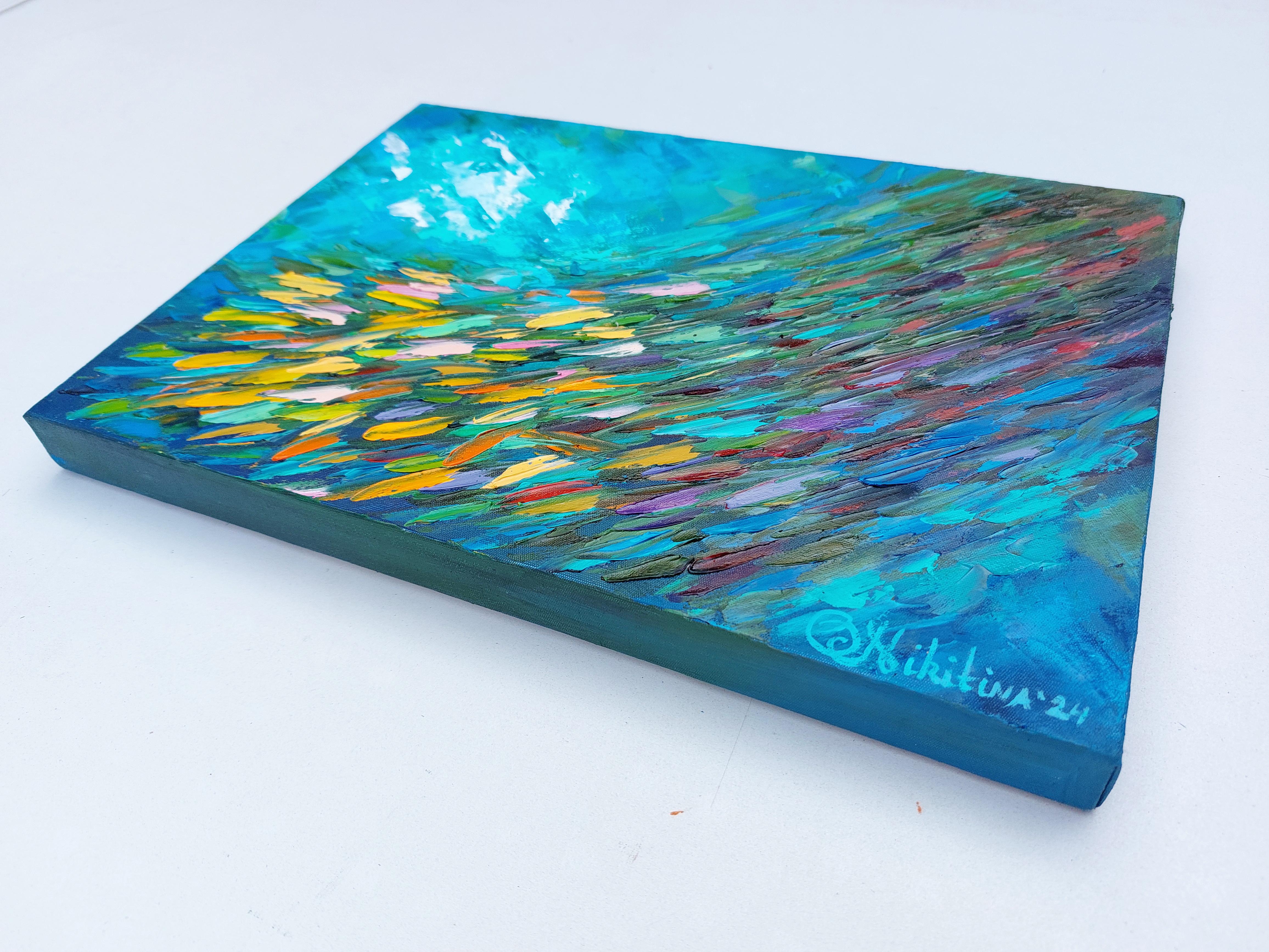 Gelbes Fischgemälde unter Wasser, Original-Kunstwerk – Painting von Olga Nikitina