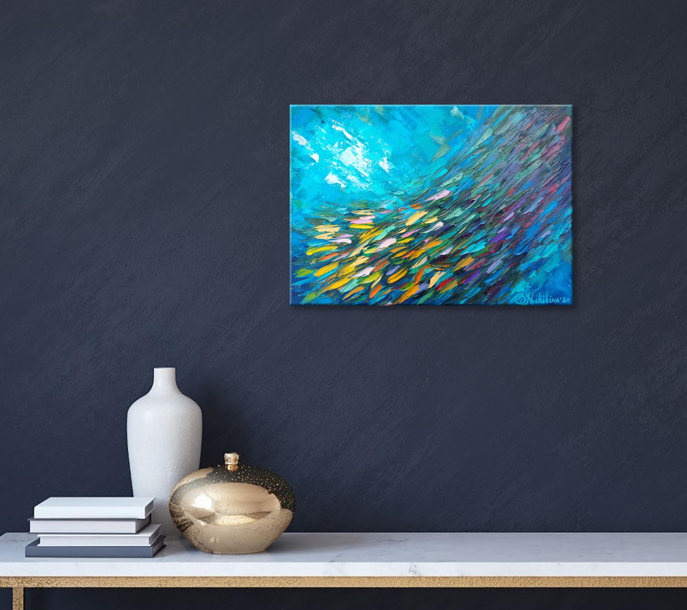 Gelbes Fischgemälde unter Wasser, Original-Kunstwerk im Angebot 1