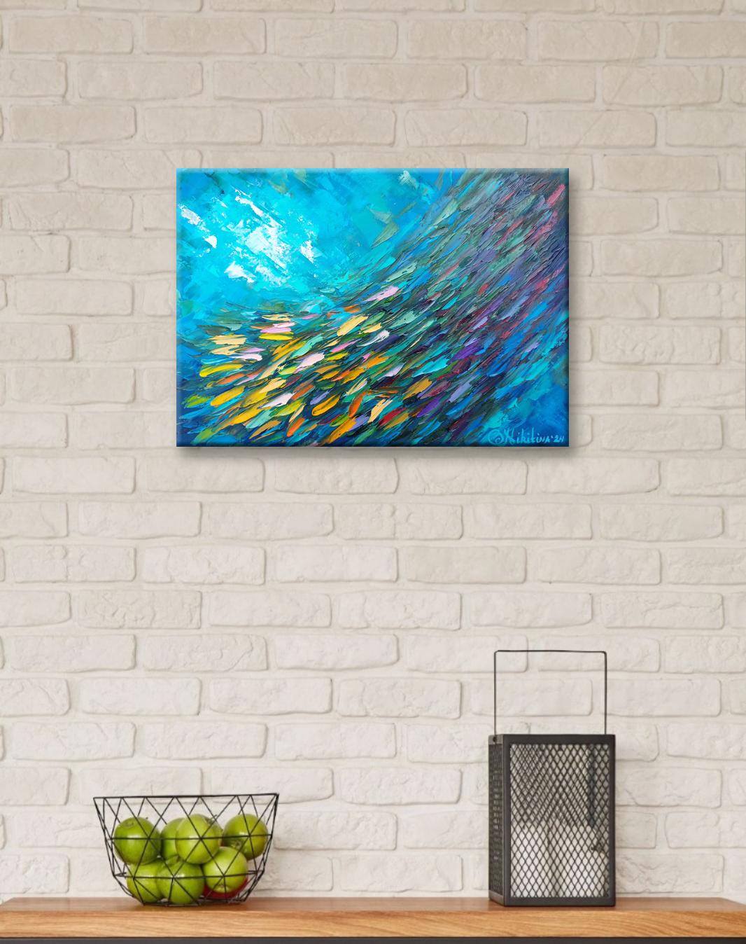 Gelbes Fischgemälde unter Wasser, Original-Kunstwerk im Angebot 2