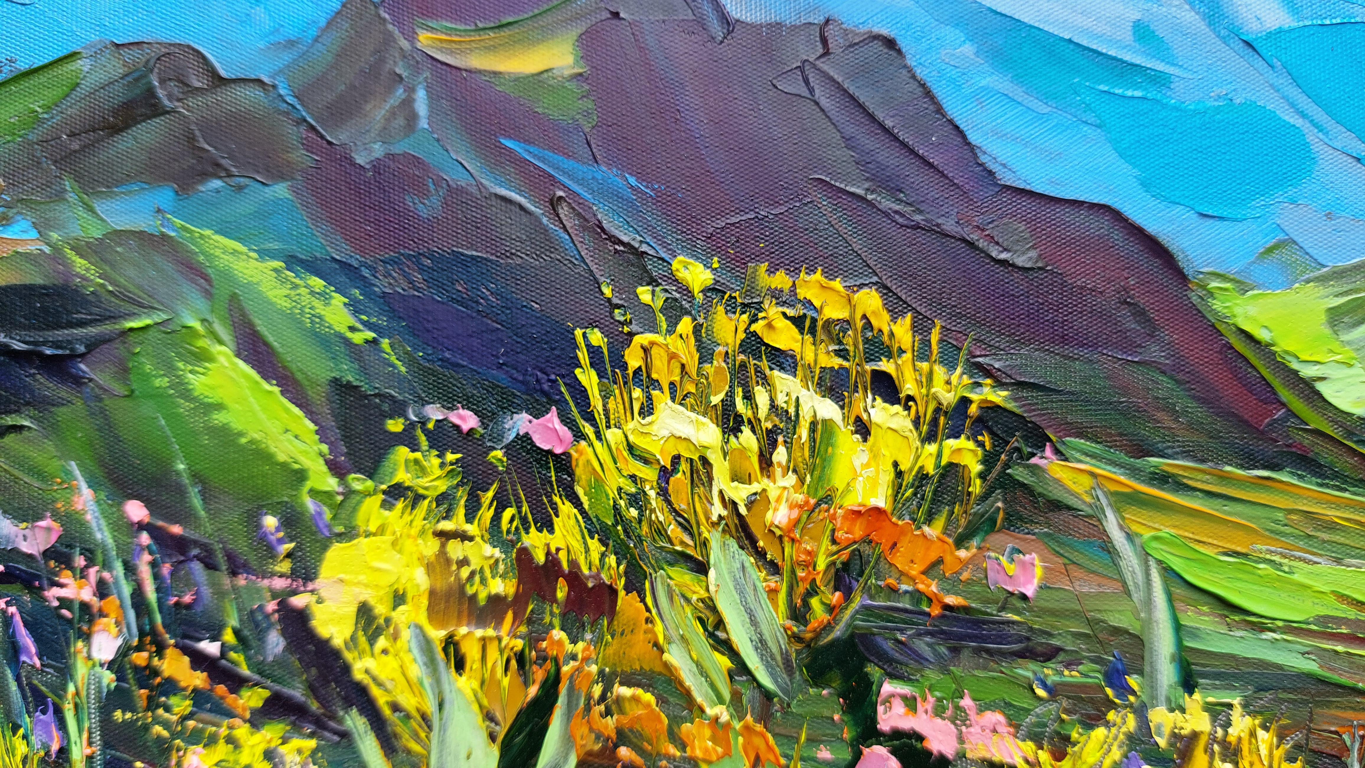 Pintura Protea Amarilla Paisaje Sudafricano Arte Original Flores - Painting Impresionista de Olga Nikitina