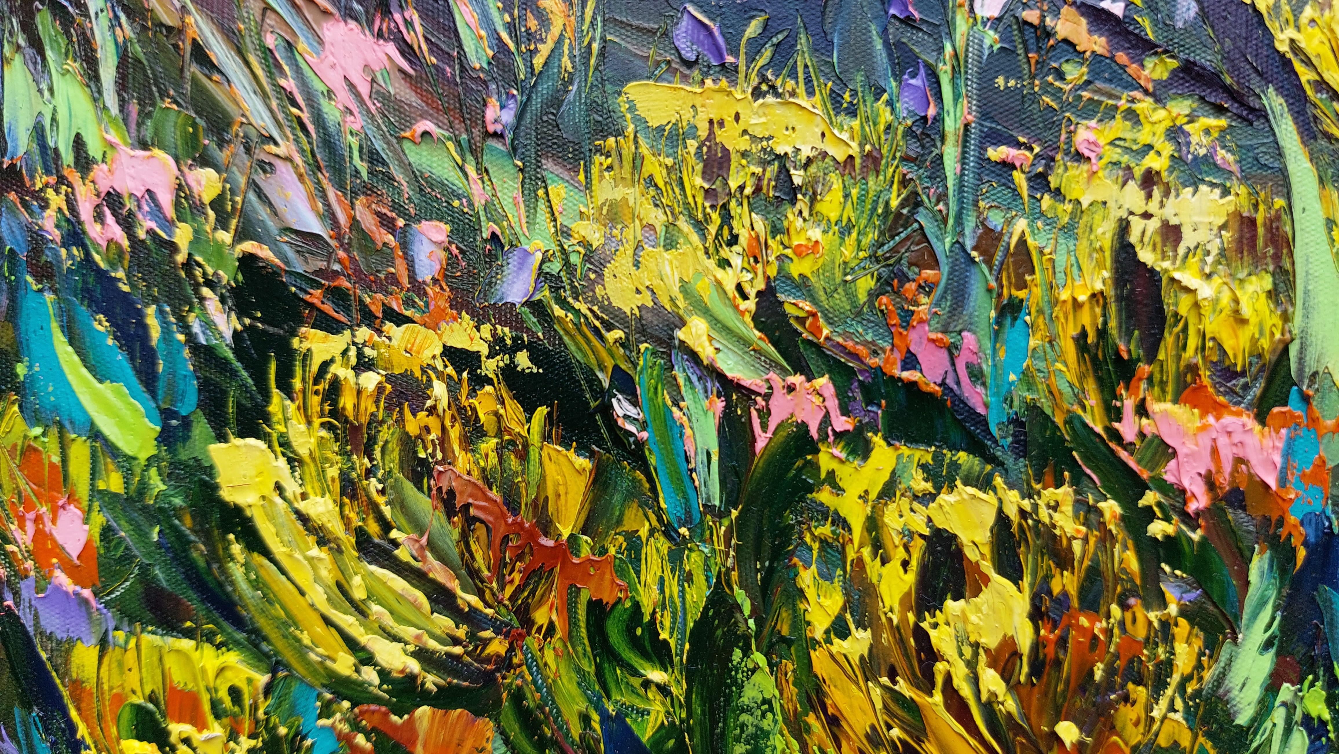 Pintura Protea Amarilla Paisaje Sudafricano Arte Original Flores - Interior Painting Gris de Olga Nikitina