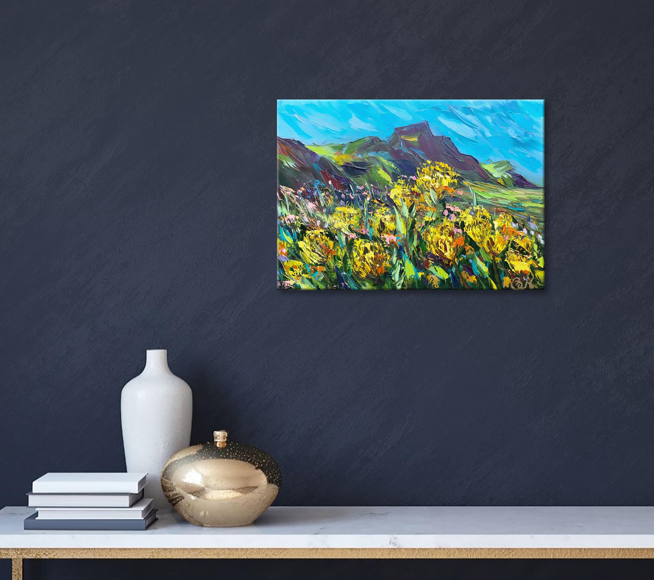Pintura Protea Amarilla Paisaje Sudafricano Arte Original Flores 2